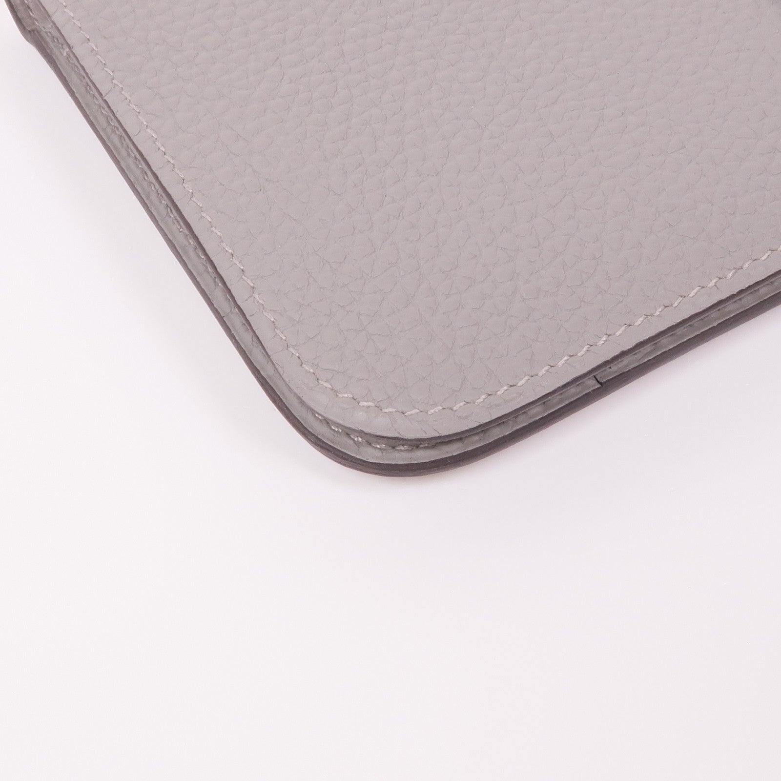 HERMES Clemence皮革Dogon GM銀扣長錢包Gris Mouette