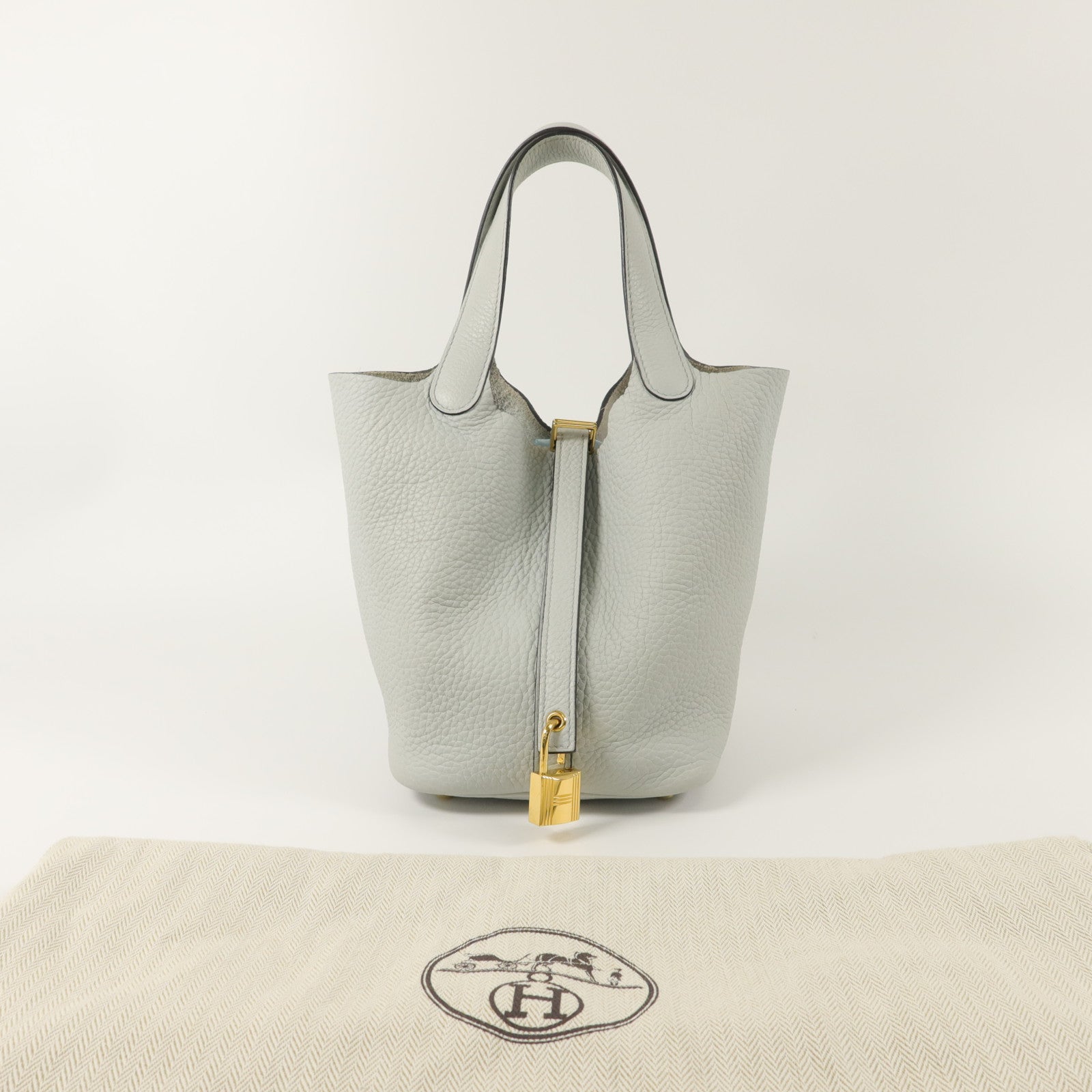 HERMES Clemence皮革Picotin PM手挽袋Bleu Glacier