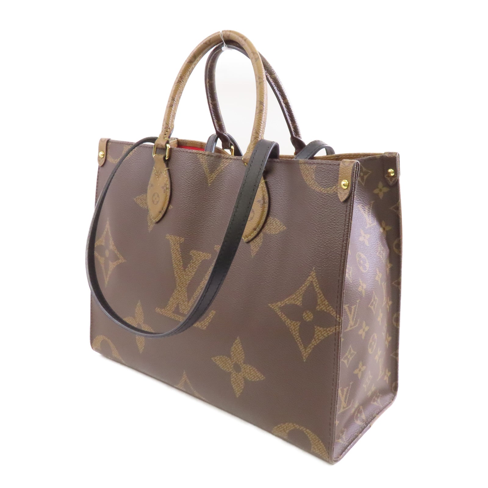 LOUIS VUITTON Monogram/Monogram Reverse On The Go MM金扣手挽肩背兩用袋啡色