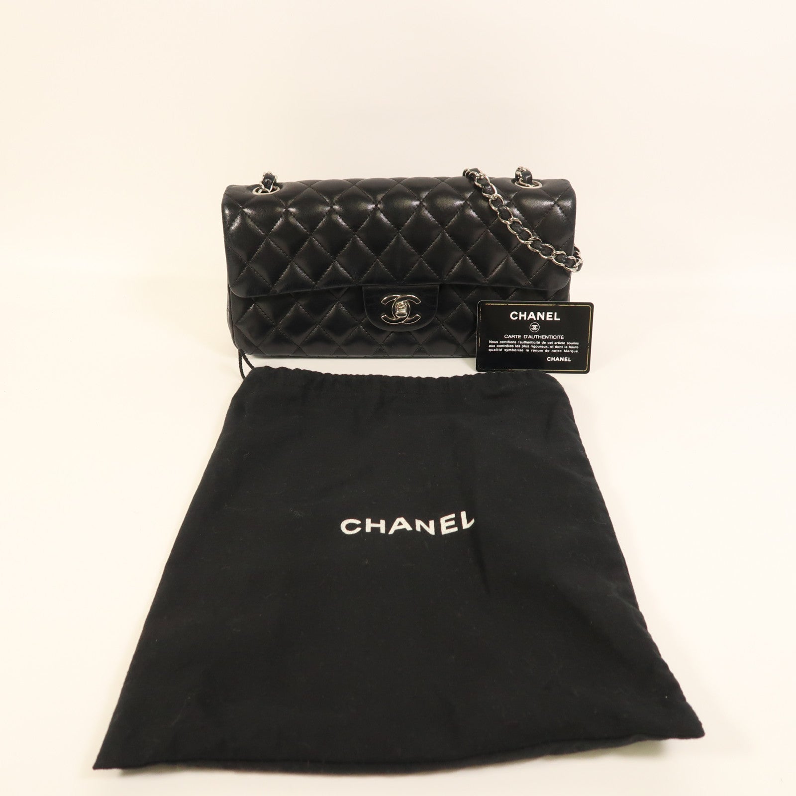 CHANEL 羊皮皮革Chain Shoulder銀扣鏈帶肩背袋
