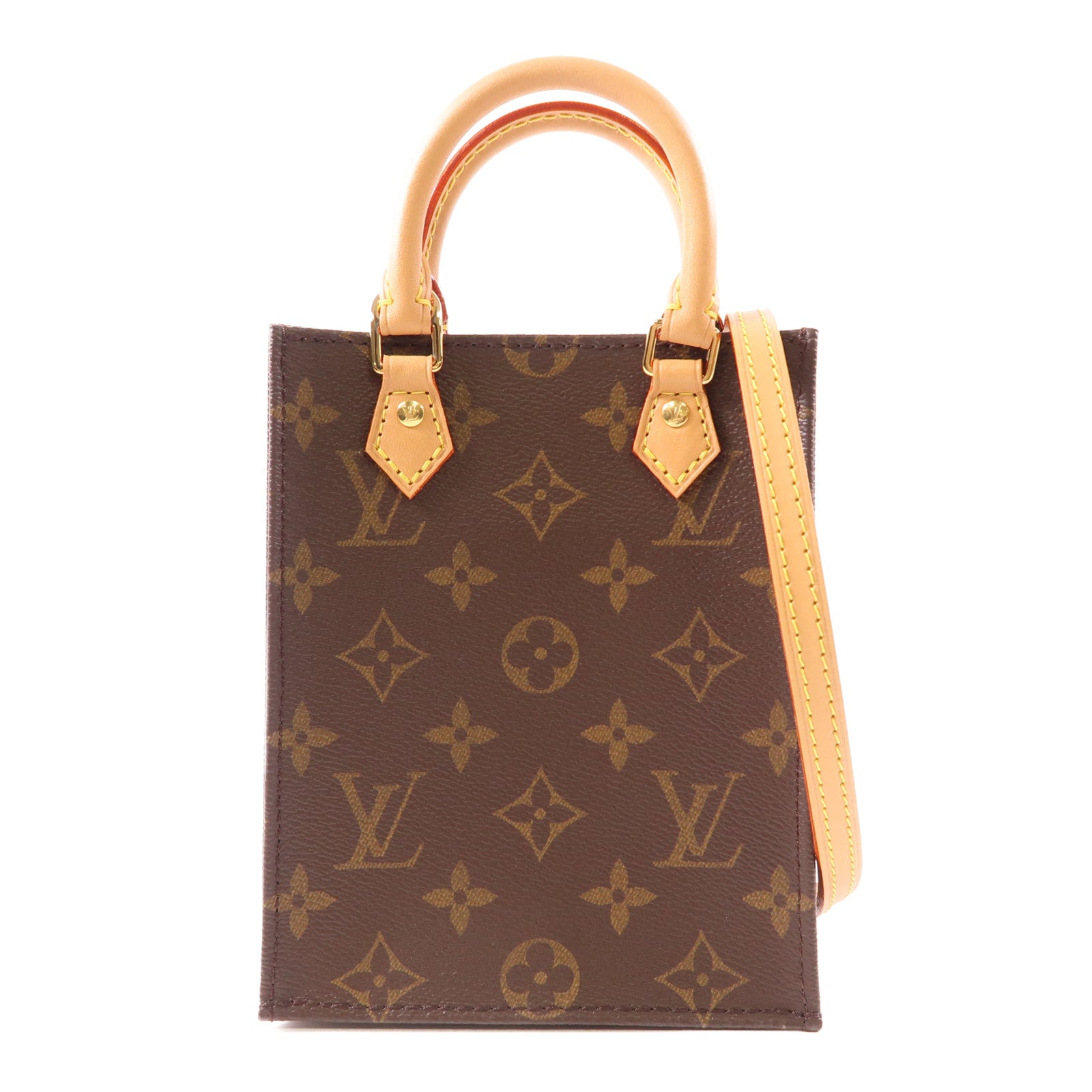 LOUIS VUITTON Monogram Petit Sac Plat金扣手挽肩背兩用袋棕色