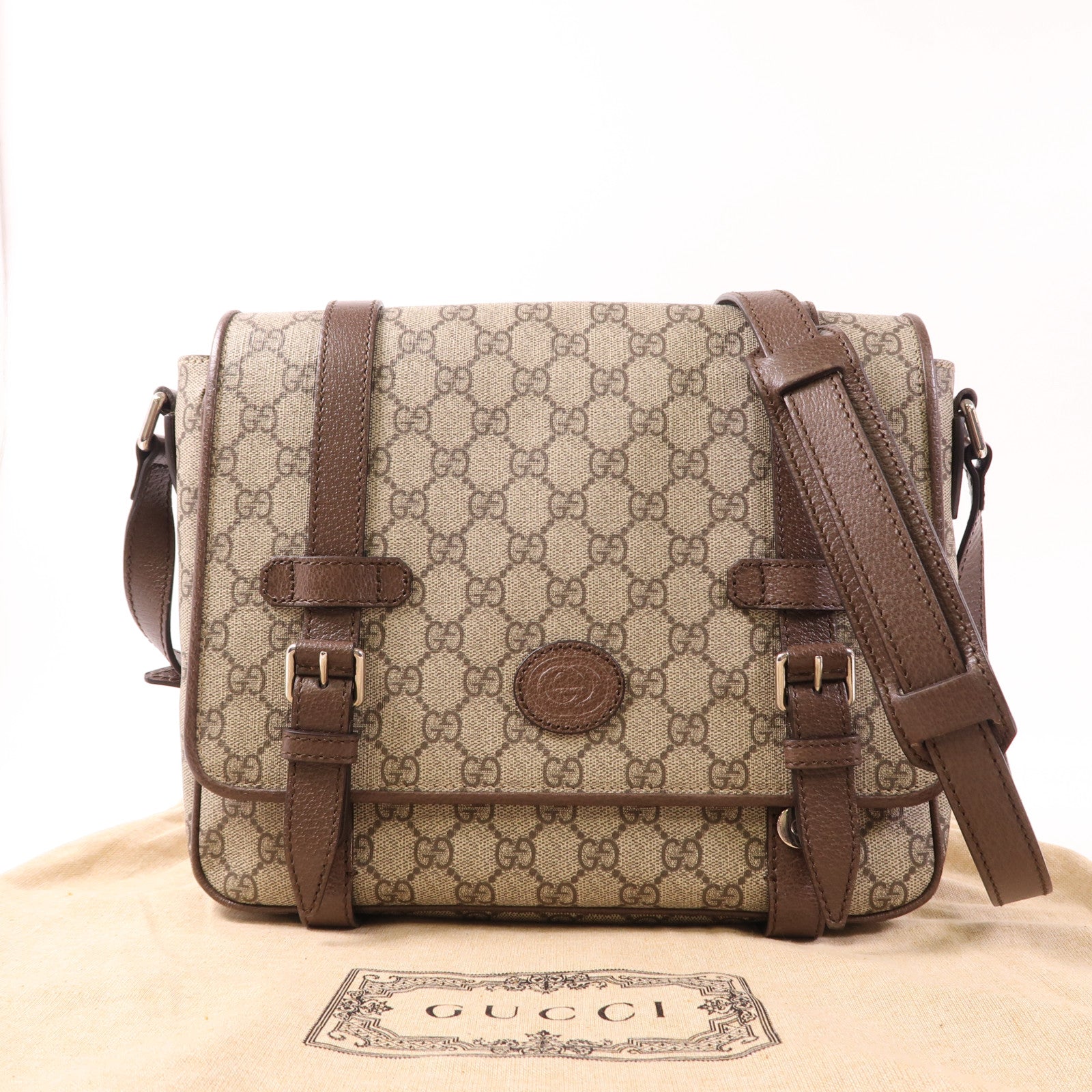 GUCCI 塗層帆布Shoulder Bag銀扣肩背袋