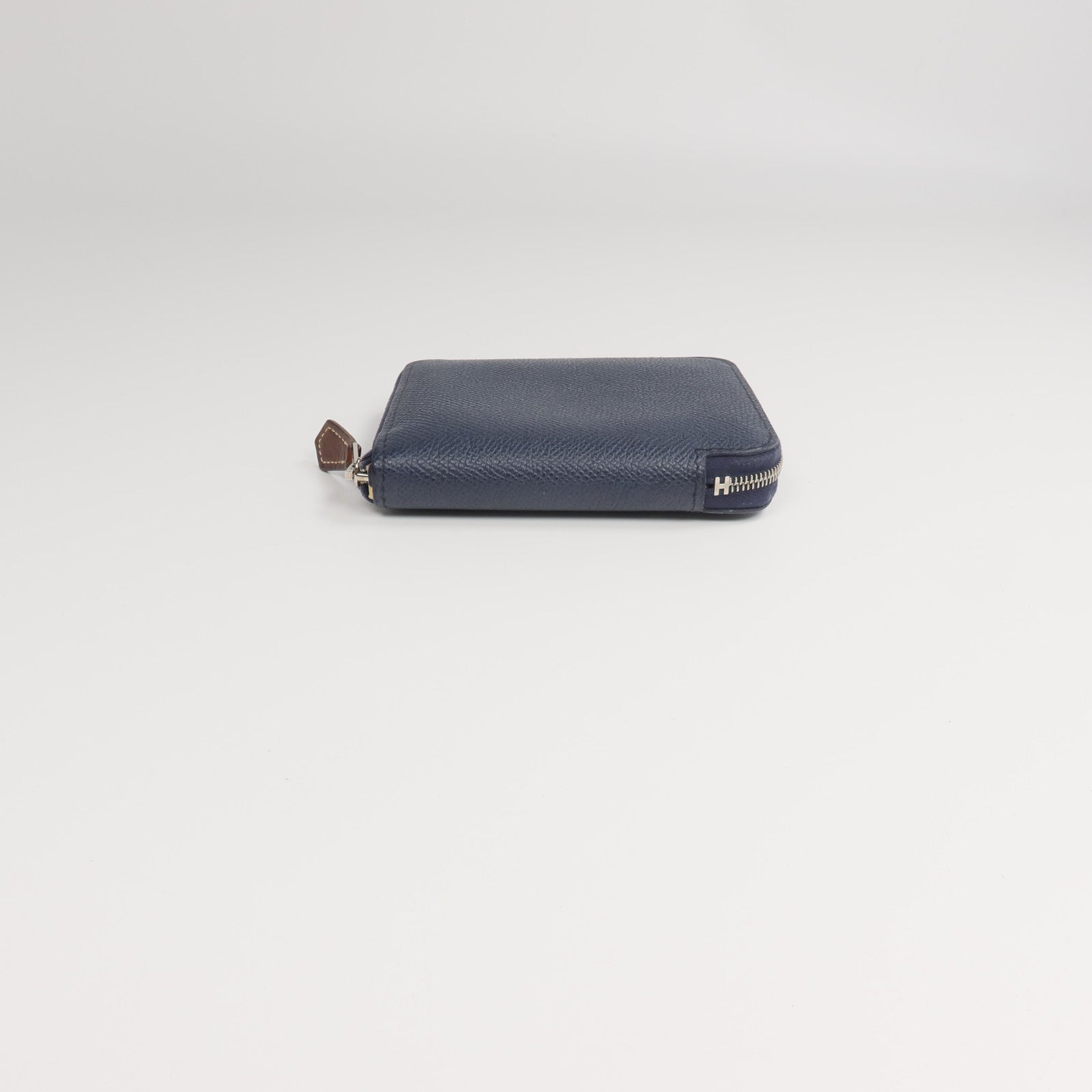 HERMES Epsom皮革/絲質Silk'In Compact Wallet錢包Bleu Indigo