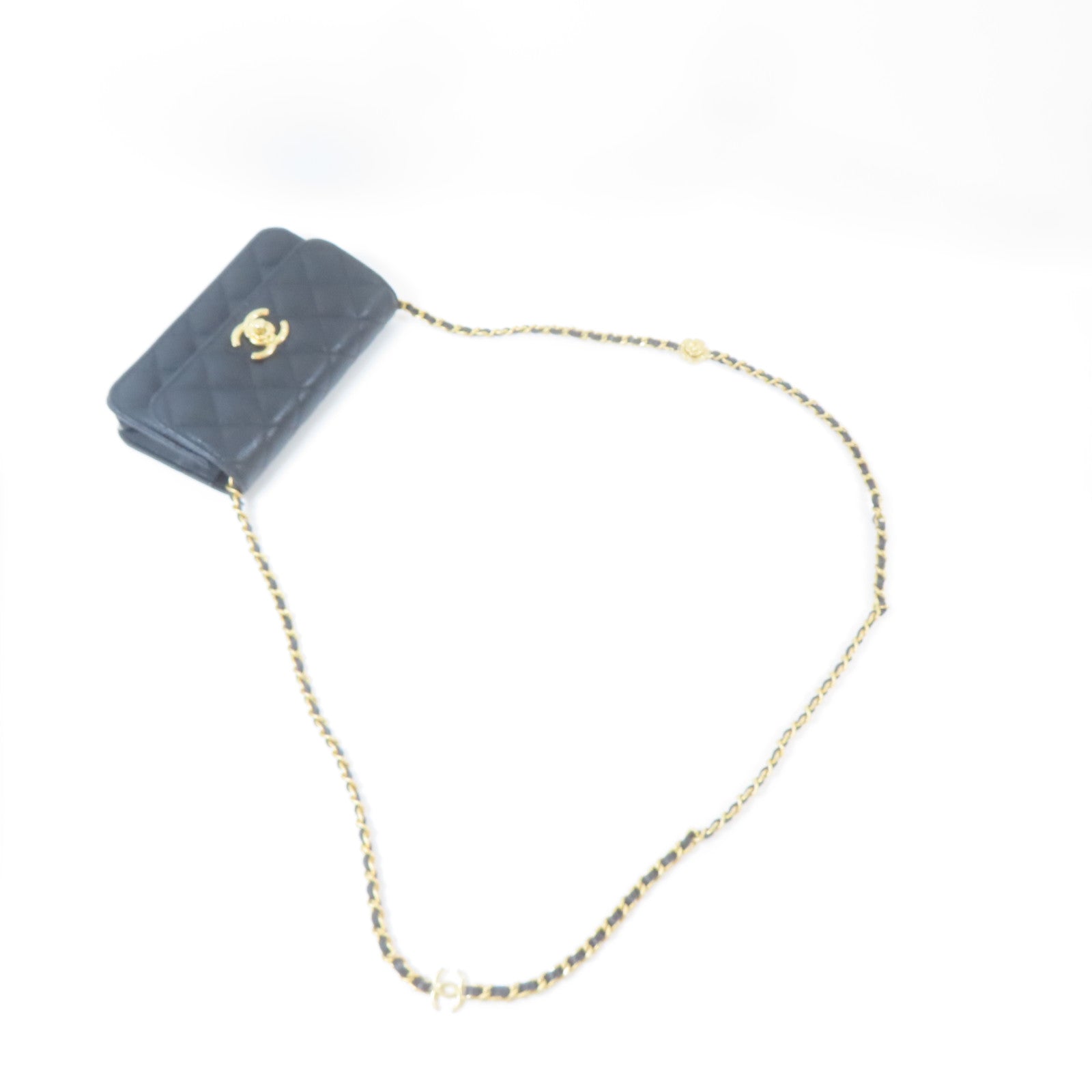 CHANEL 菱格Caviar皮革Chain Shoulder Bag金扣鏈帶肩背袋黑色