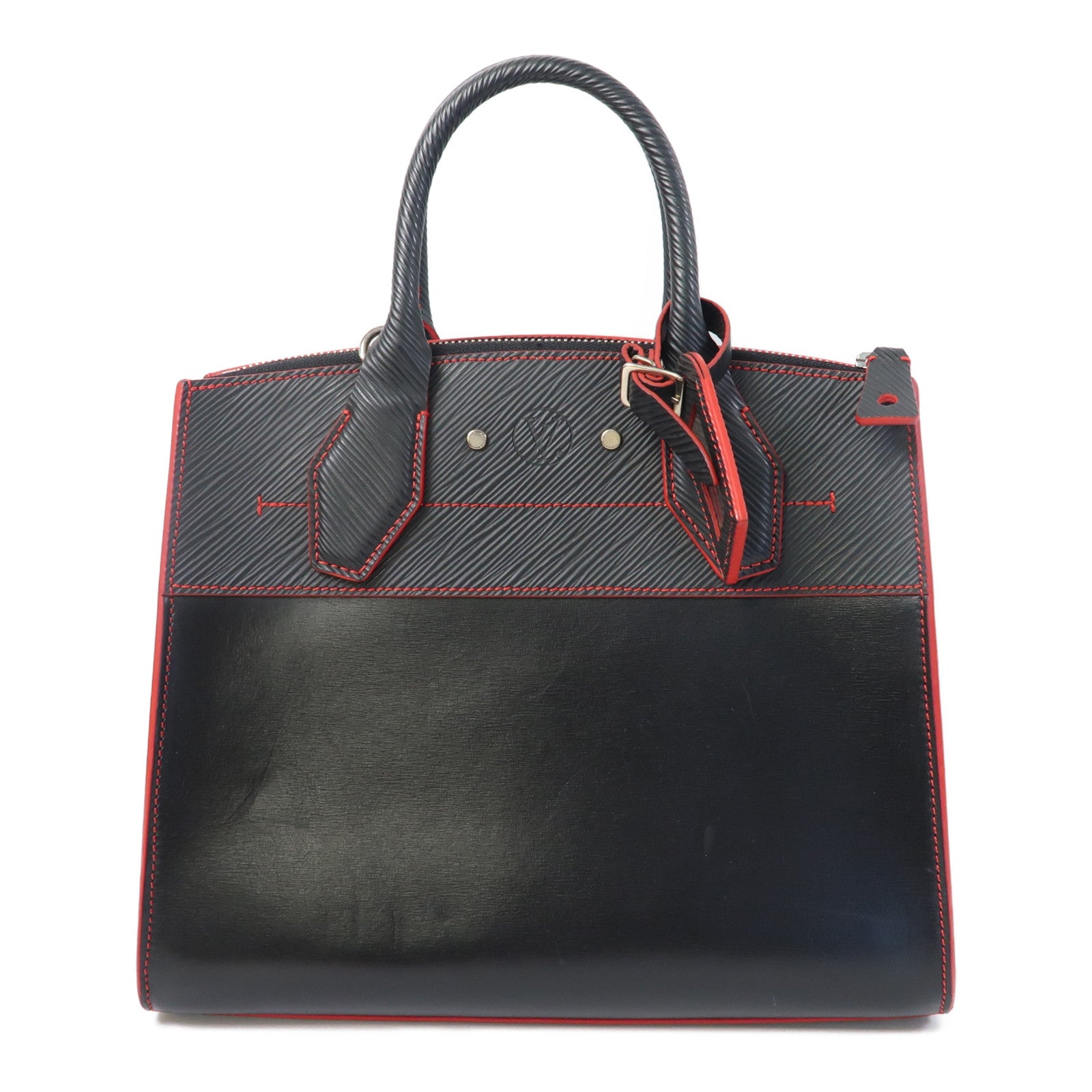 LOUIS VUITTON 【激減優惠】Epi City Steamer PM銀扣手挽肩背兩用袋黑色/紅色