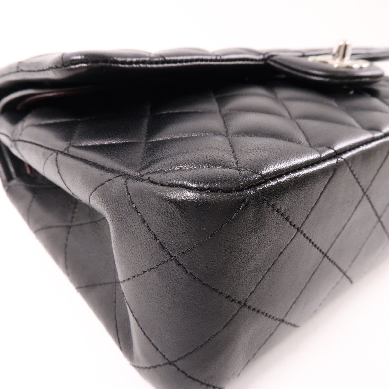 CHANEL 羊皮皮革Classic 25銀扣鏈帶肩背袋黑色