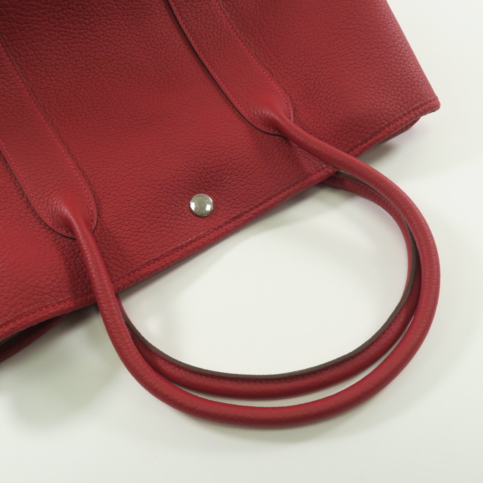 HERMES Country皮革Garden Party PM銀扣手挽袋紅色