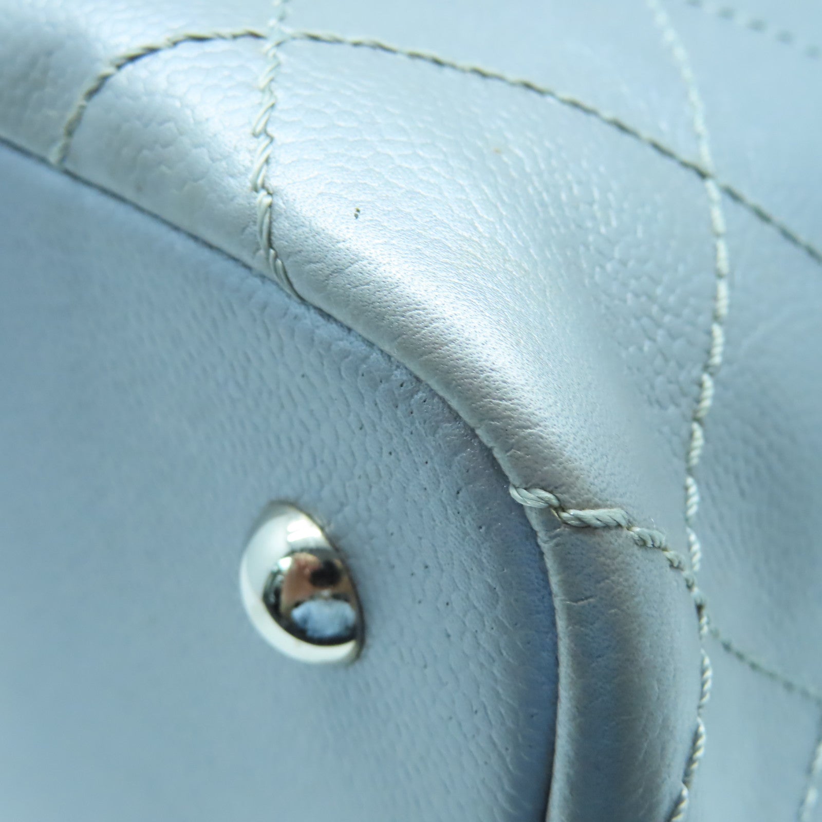 CHANEL 【激減優惠】菱格Caviar皮革Tote Bag銀扣手挽袋銀色