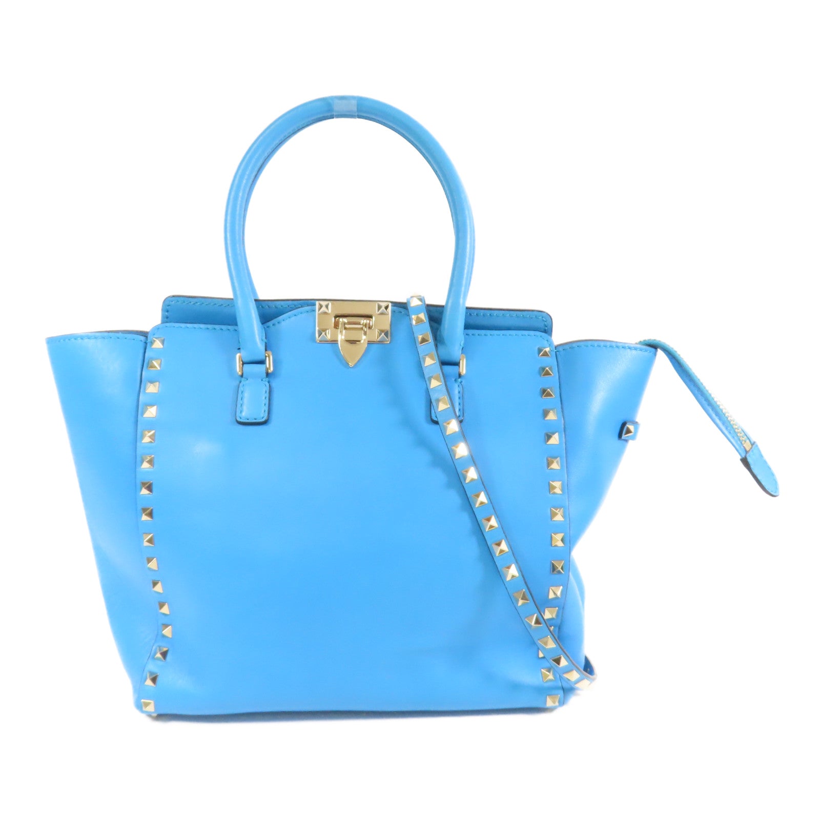 Valentino 【激減優惠】牛皮皮革Shoulder Bag金扣手挽肩背兩用袋藍色