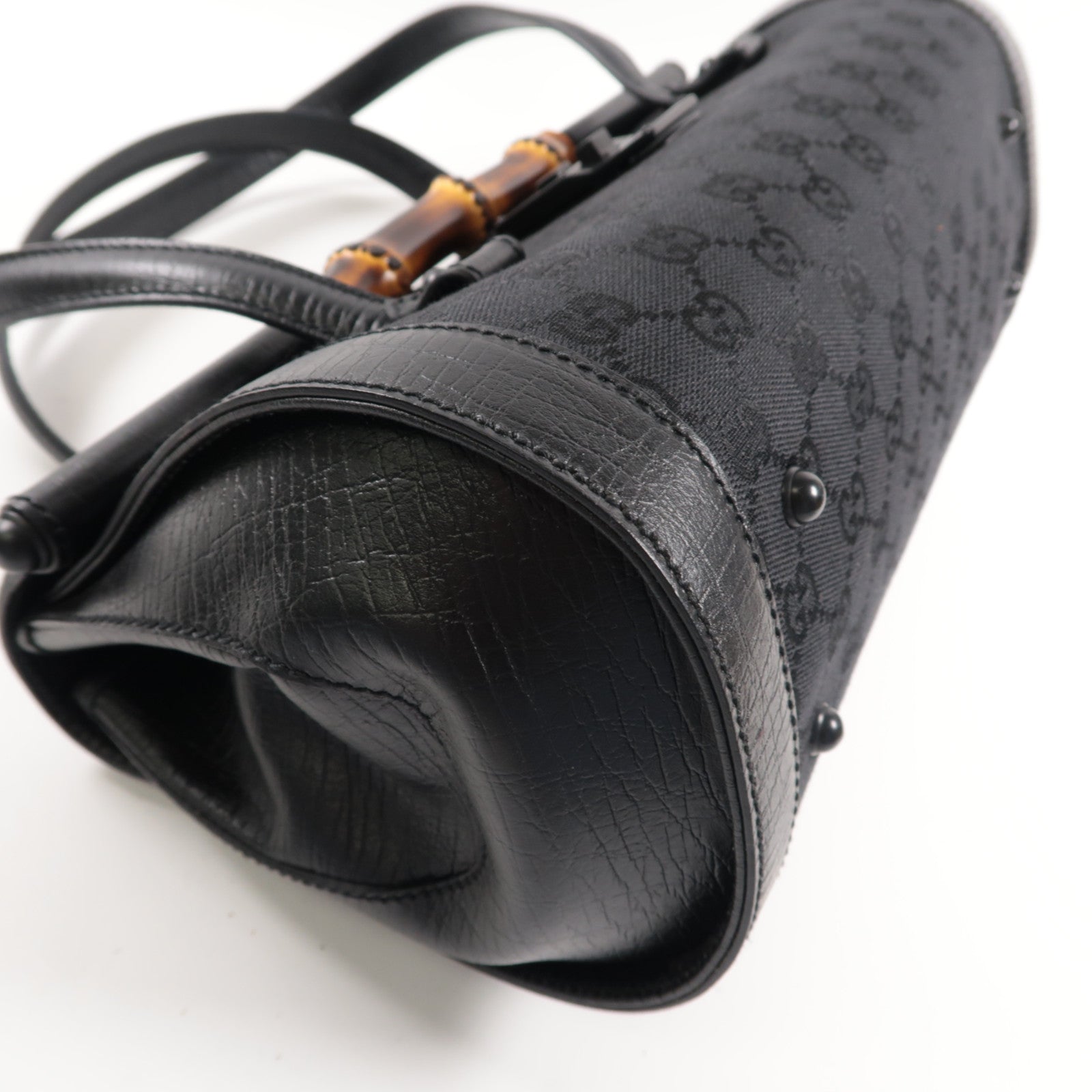 GUCCI 帆布Bamboo Bullet黑扣肩背袋黑色
