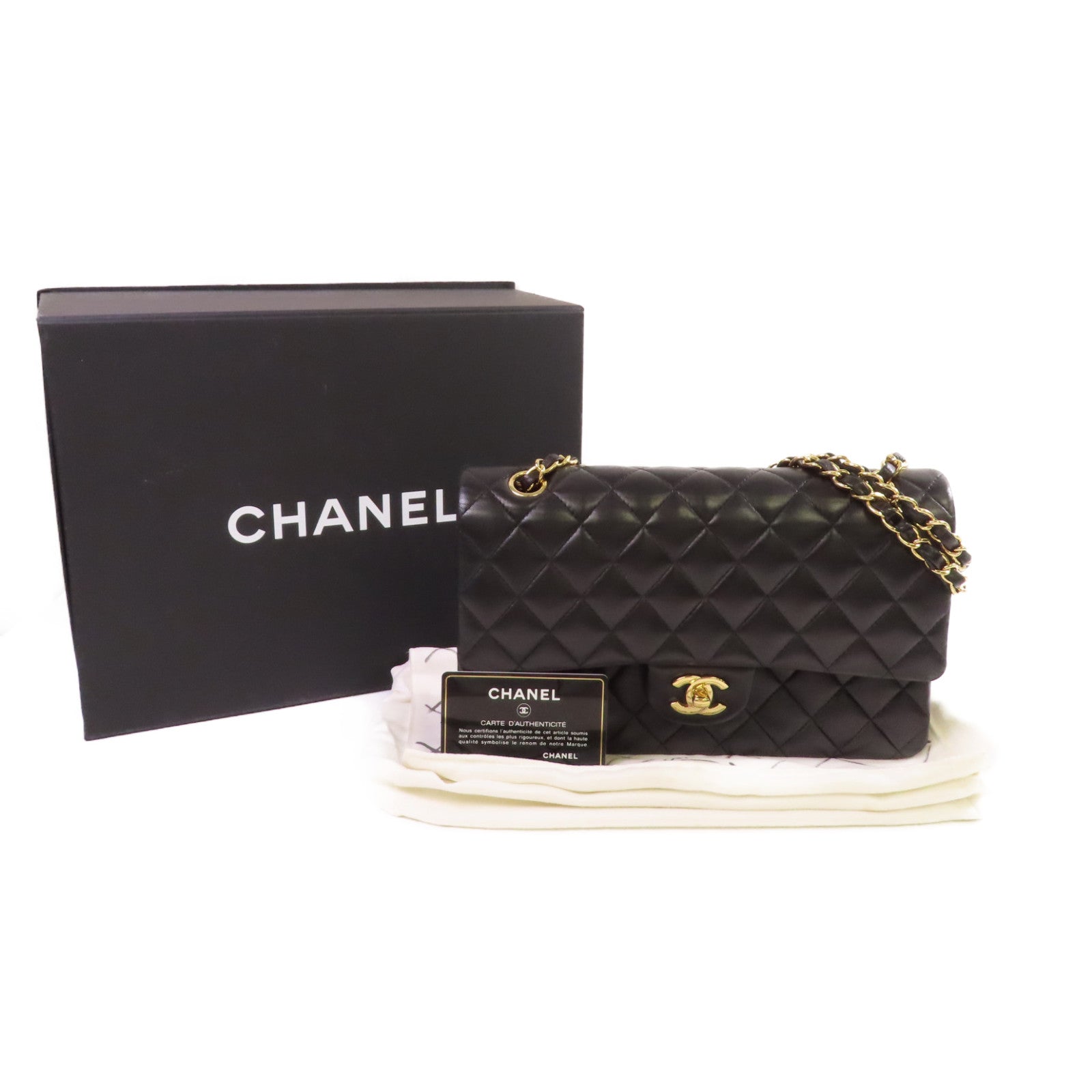 CHANEL 菱格羊皮皮革Classic 25 Chain Shoulder Bag金扣鏈帶肩背袋黑色