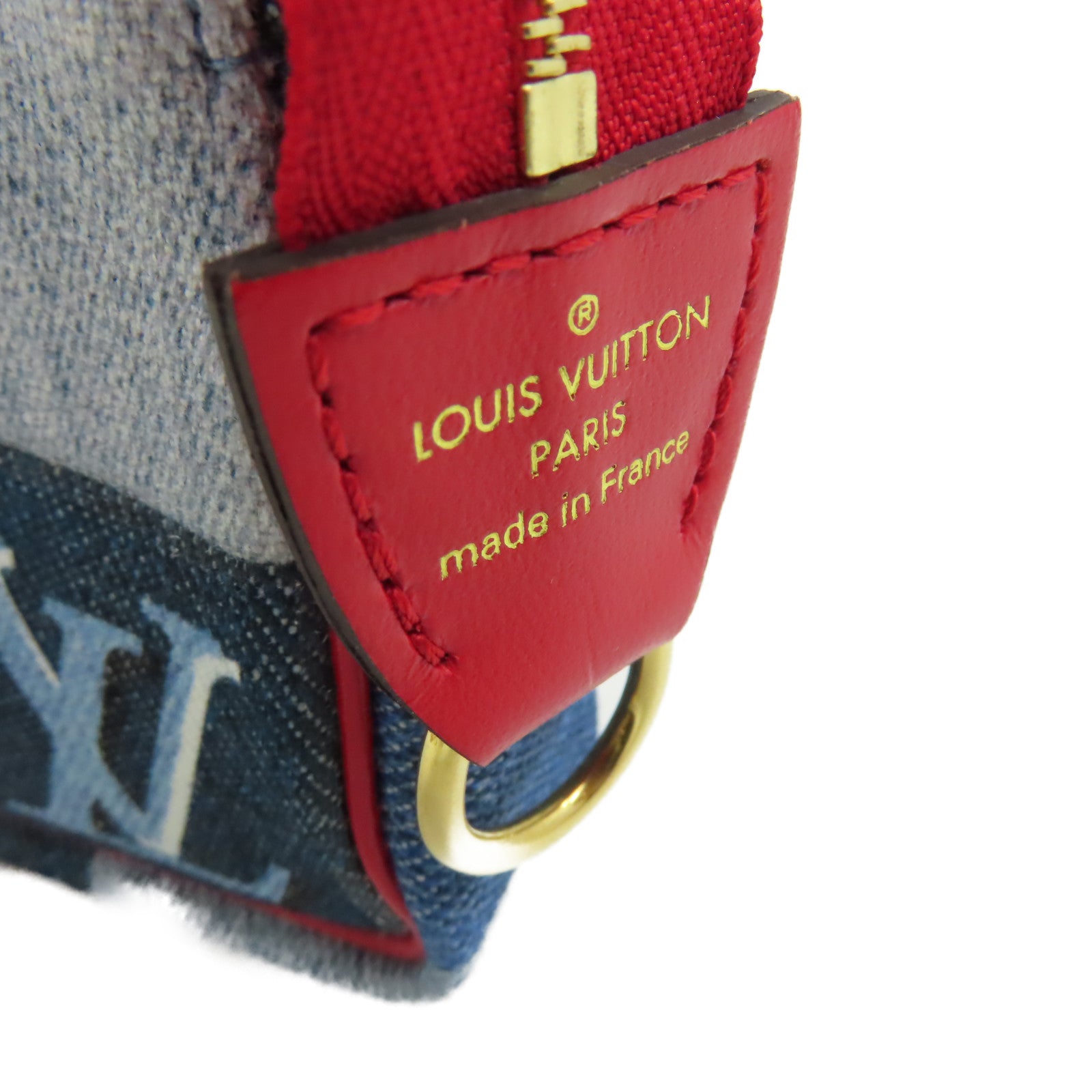 LOUIS VUITTON 【激減優惠】Monogram Denim Micro Pochette Accessoire Coin Card Case金扣零錢卡套藍色/紅色