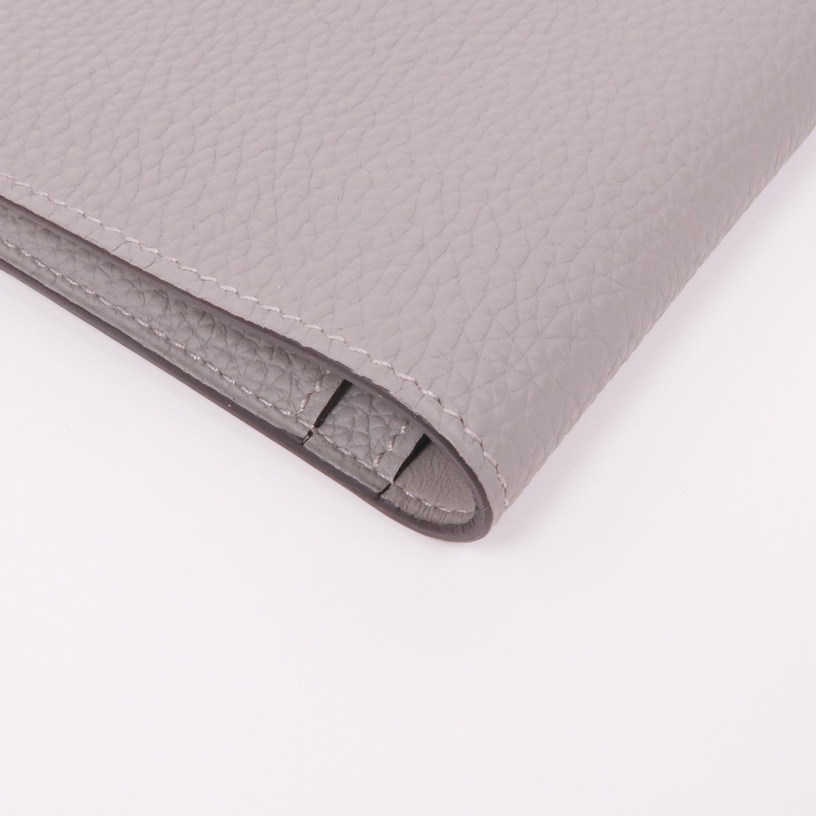 HERMES Clemence皮革Dogon GM銀扣長錢包Gris Mouette