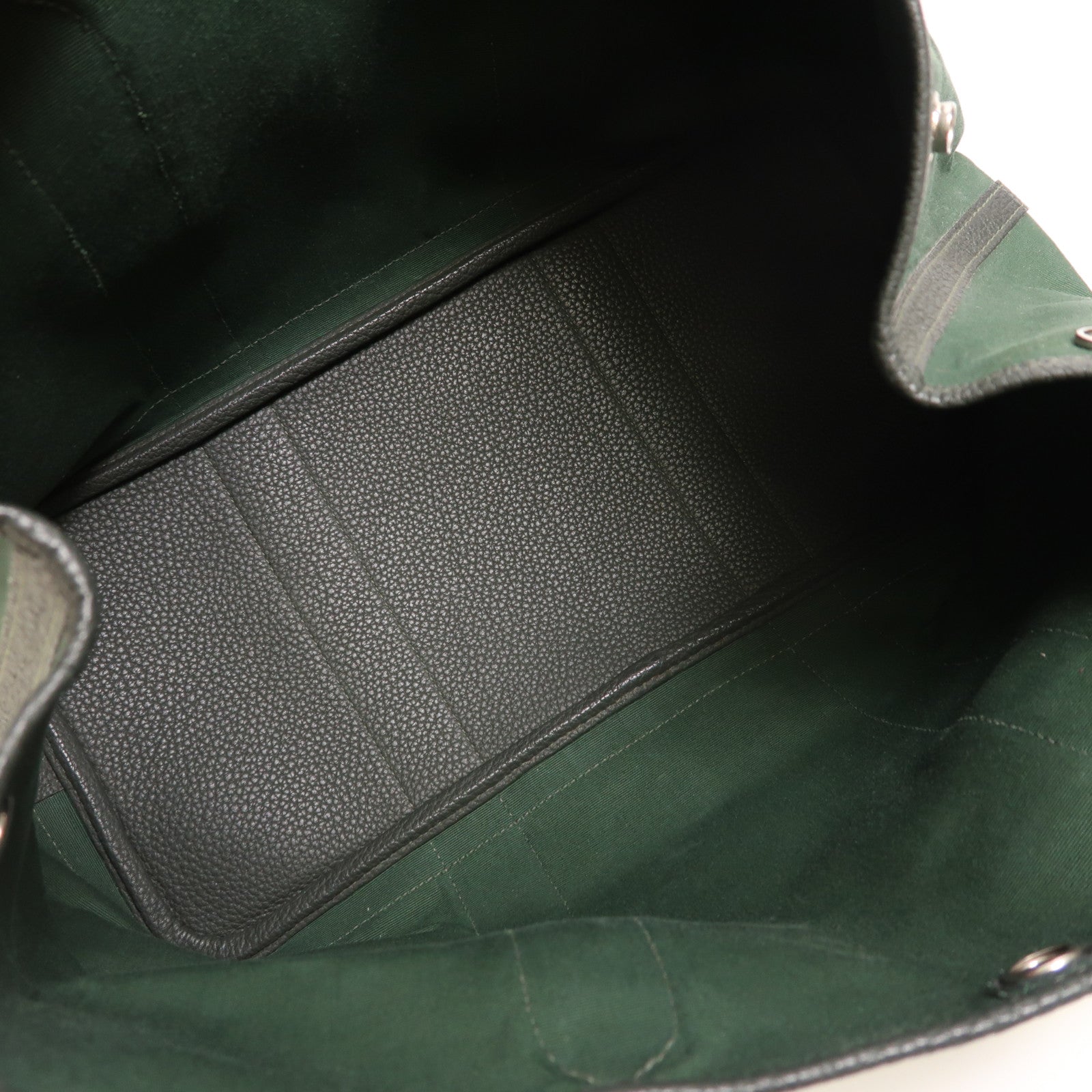 HERMES 帆布Garden Party PM銀扣手挽袋Vert Anglais