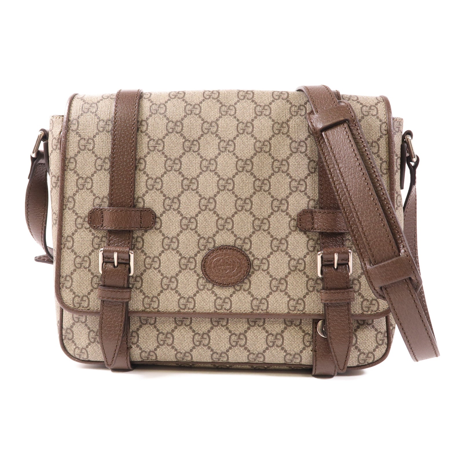 GUCCI 塗層帆布Shoulder Bag銀扣肩背袋