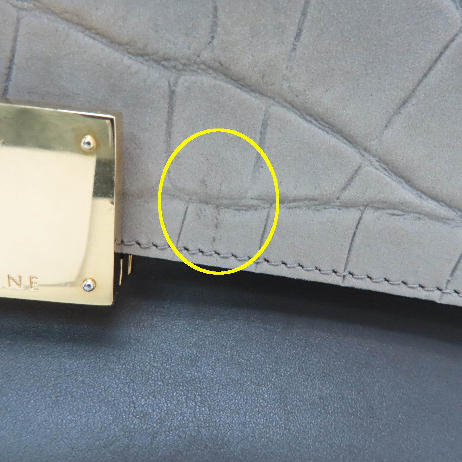 CELINE 牛皮皮革Trapeze金扣手挽肩背兩用袋灰色