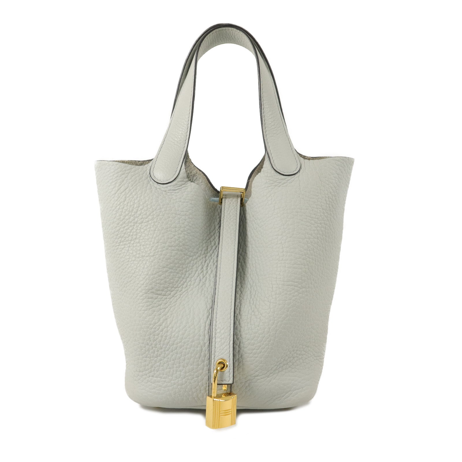 HERMES Clemence皮革Picotin PM手挽袋Bleu Glacier