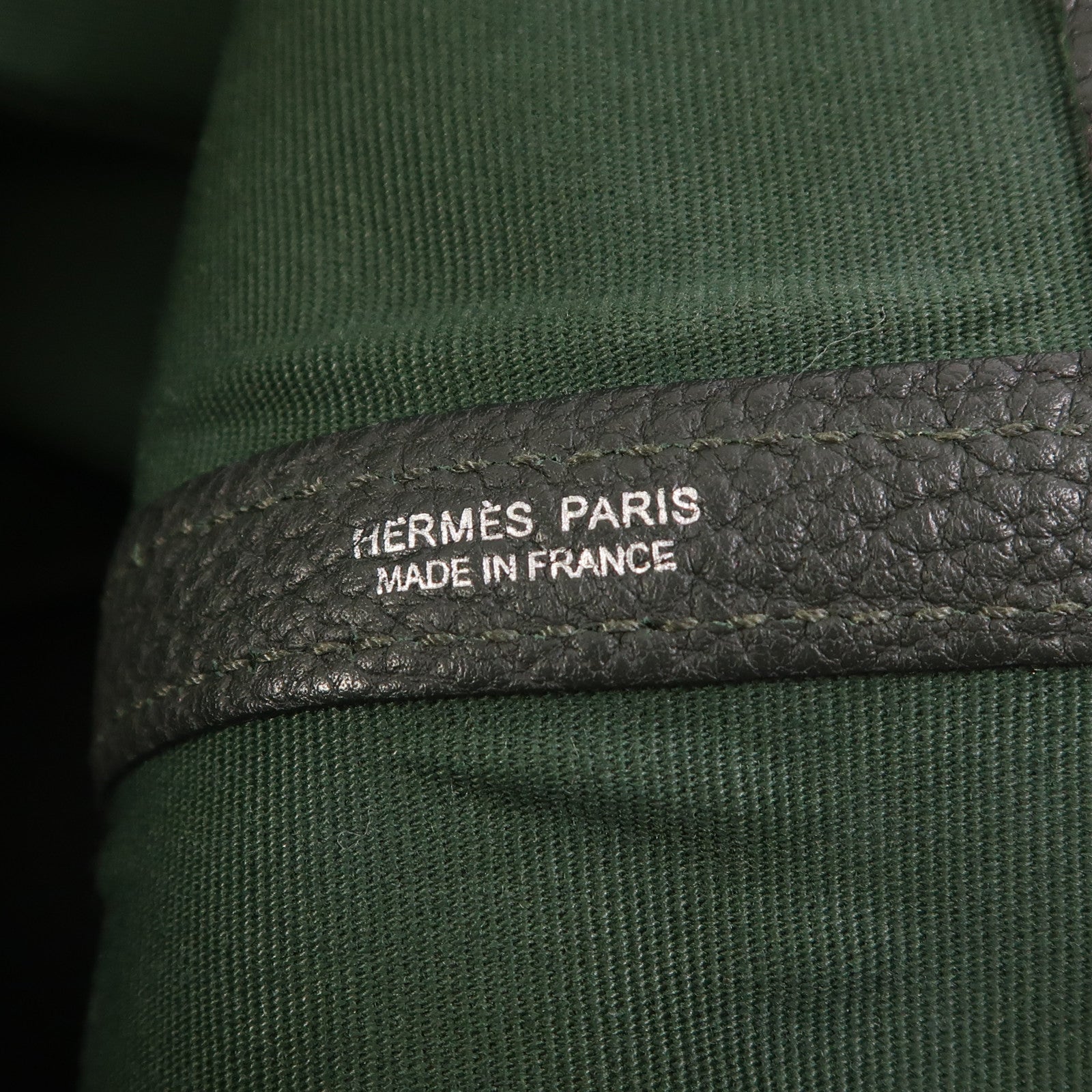 HERMES 帆布Garden Party PM銀扣手挽袋Vert Anglais