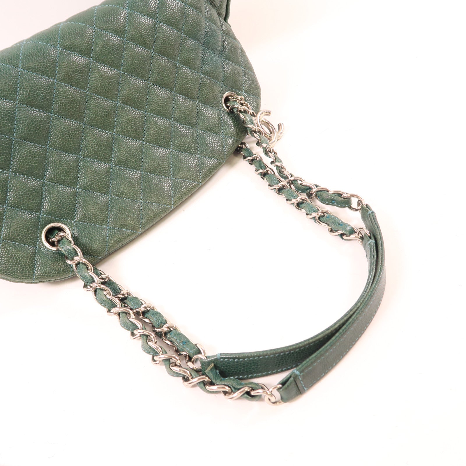 CHANEL 牛皮皮革Chain Shoulder銀扣鏈帶肩背袋