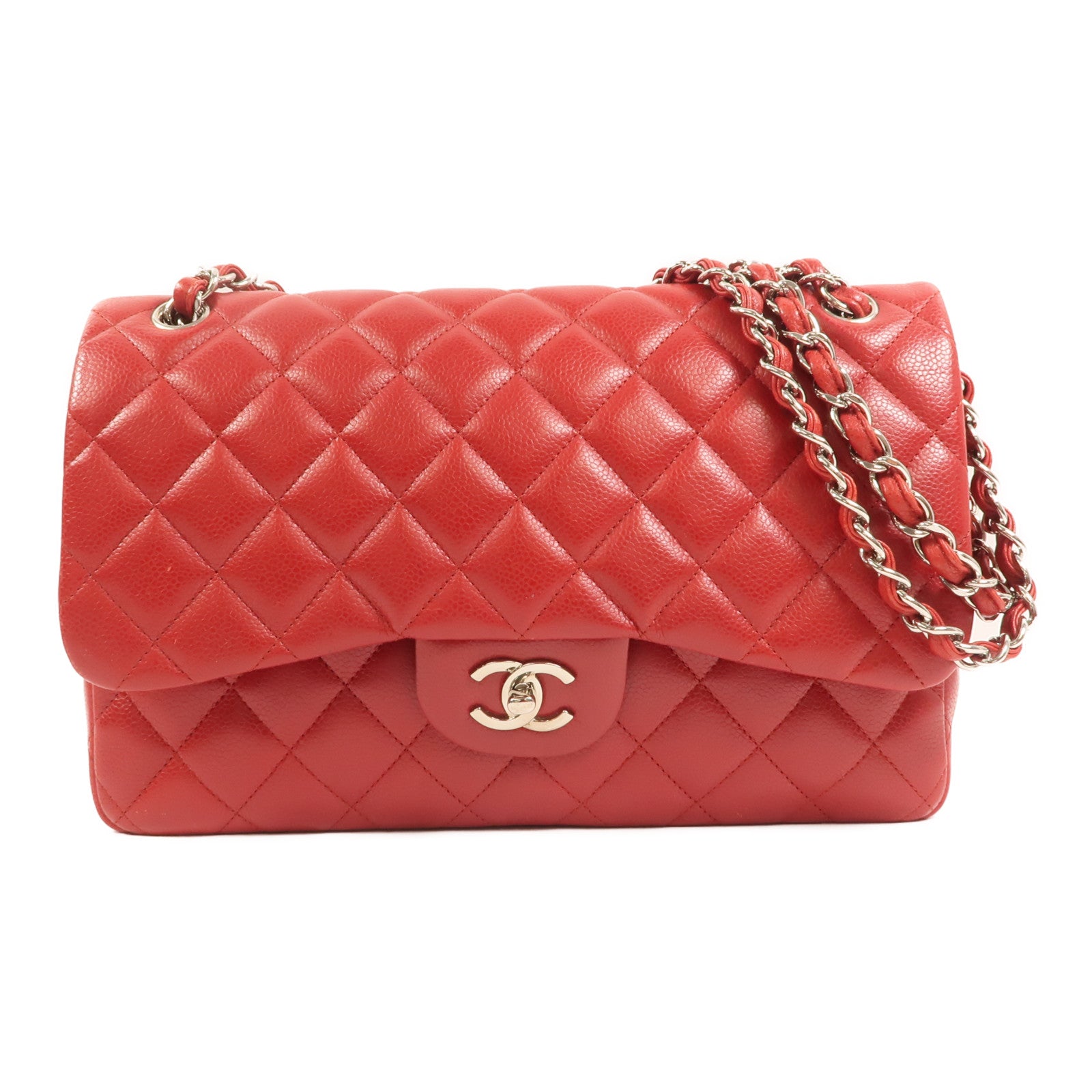 CHANEL 牛皮皮革Large Classic銀扣鏈帶肩背袋