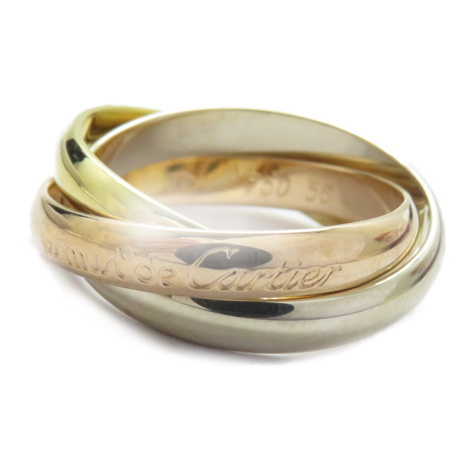 CARTIER 18K黃金/白金/玫瑰金Trinity戒指US#7.5/Cartier#56