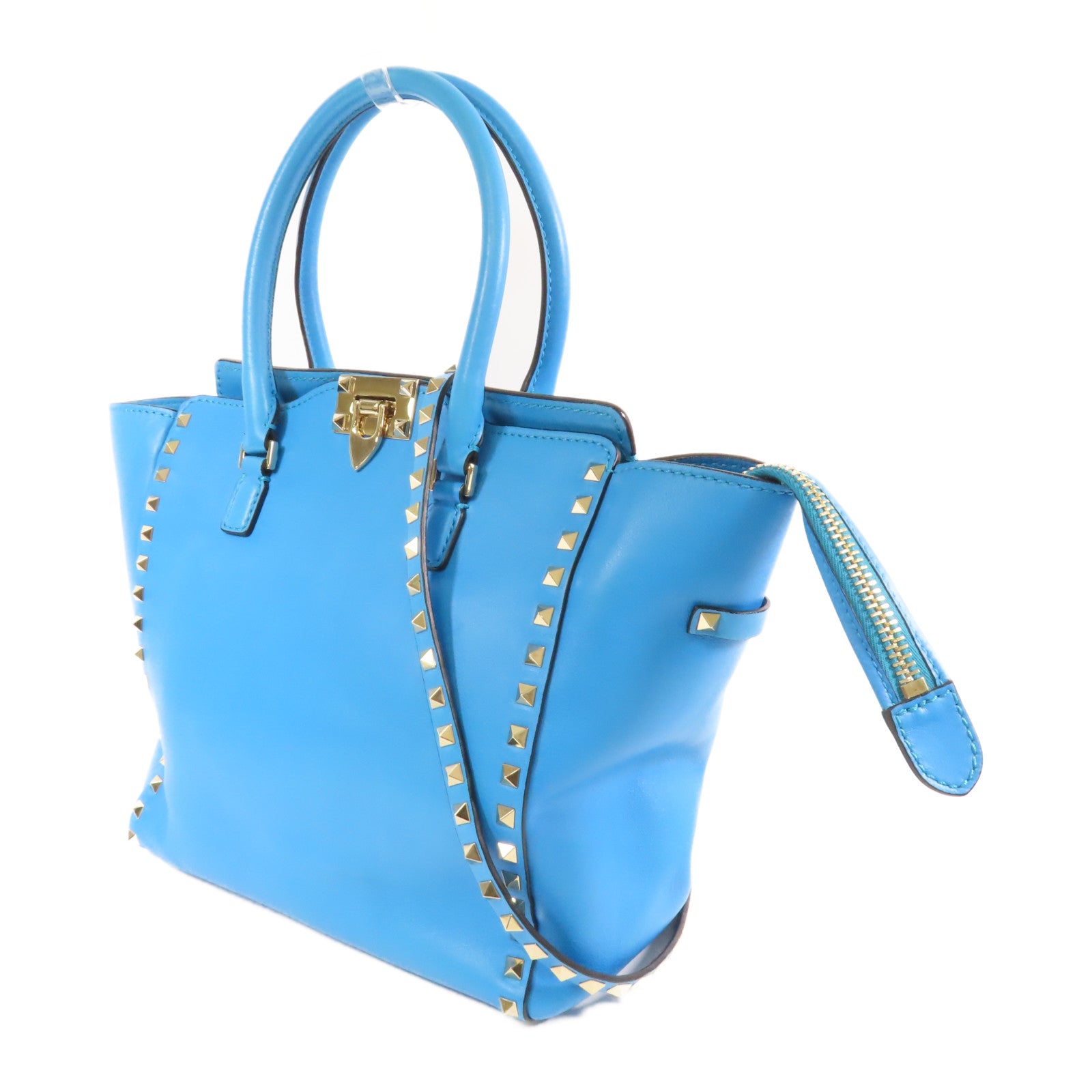 Valentino 【激減優惠】牛皮皮革Shoulder Bag金扣手挽肩背兩用袋藍色