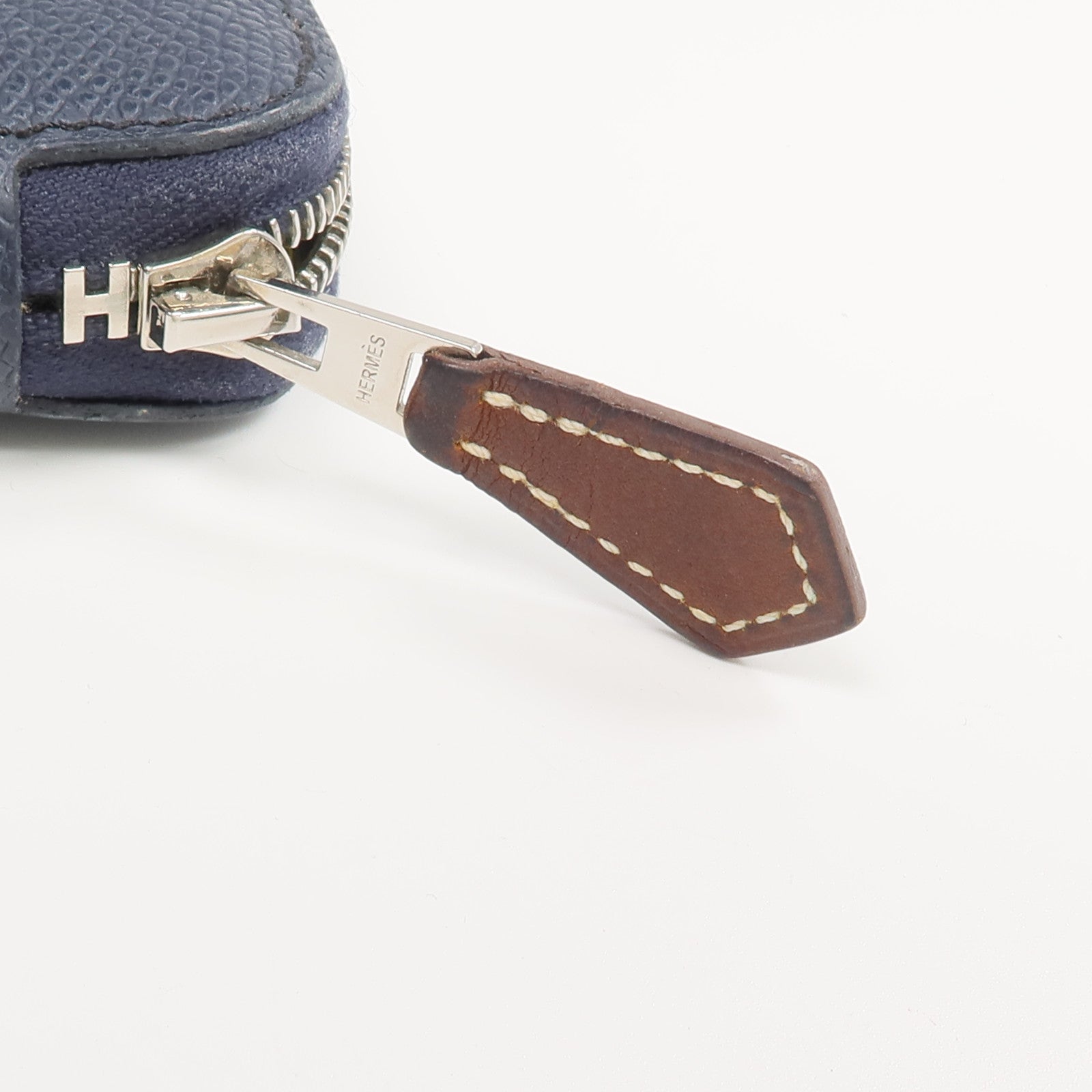 HERMES Epsom皮革/絲質Silk'In Compact Wallet錢包Bleu Indigo