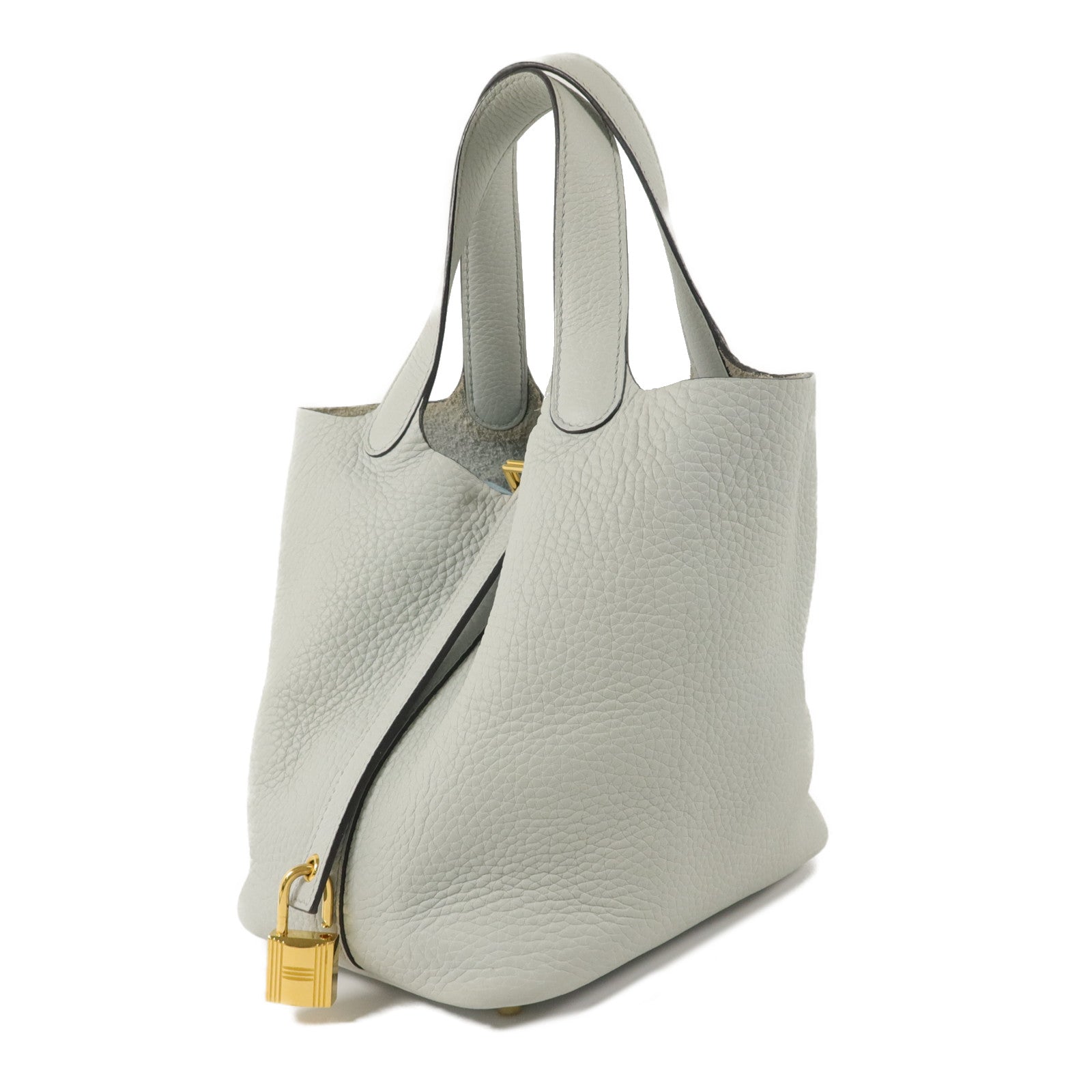 HERMES Clemence皮革Picotin PM手挽袋Bleu Glacier