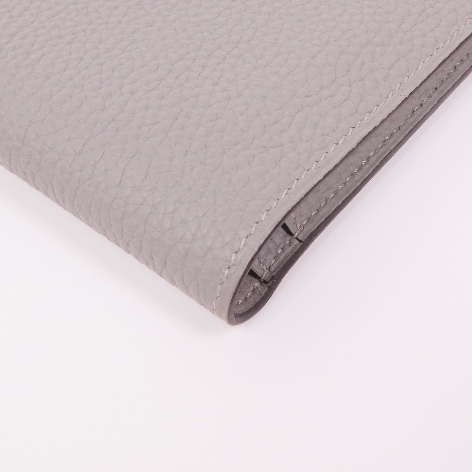 HERMES Clemence皮革Dogon GM銀扣長錢包Gris Mouette