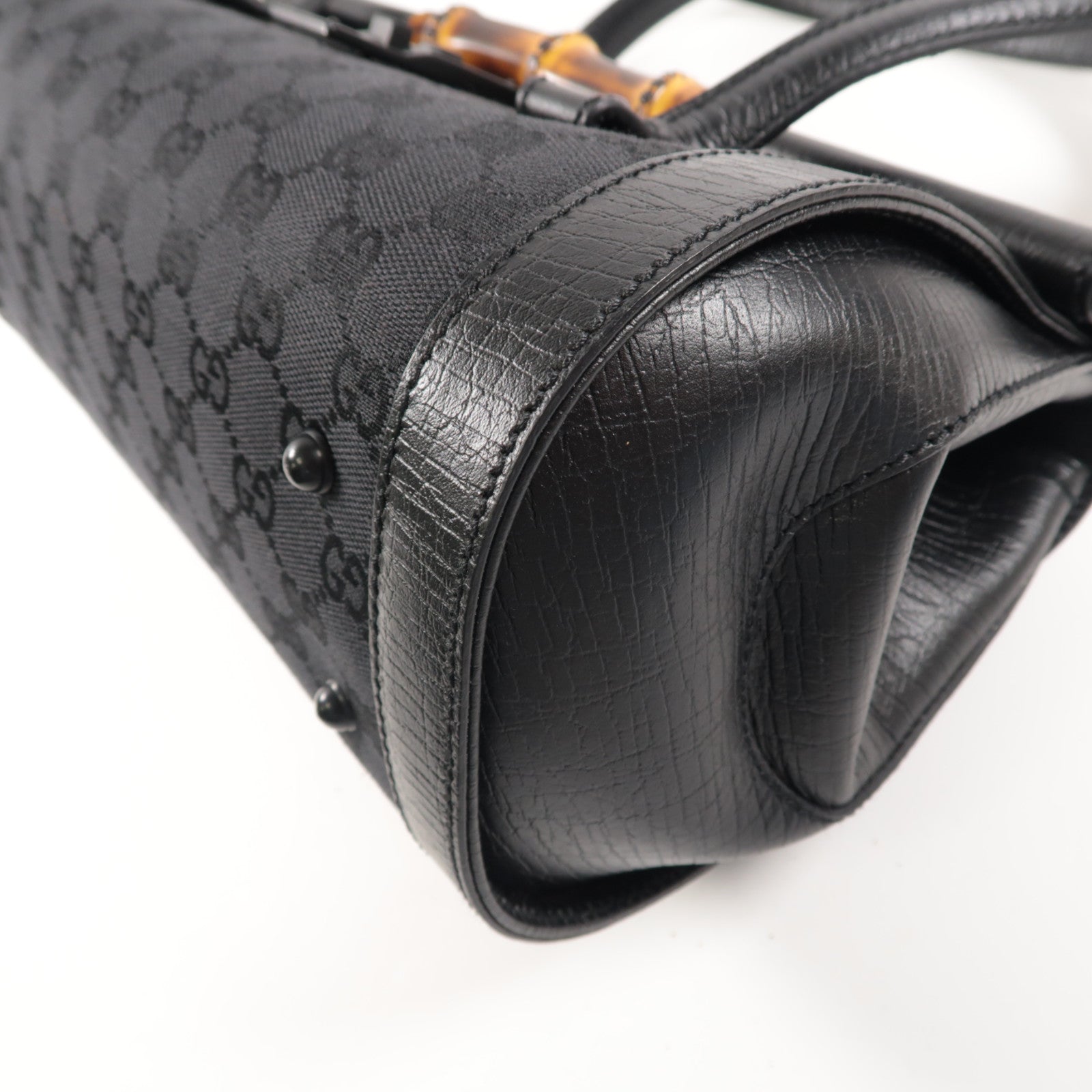 GUCCI 帆布Bamboo Bullet黑扣肩背袋黑色