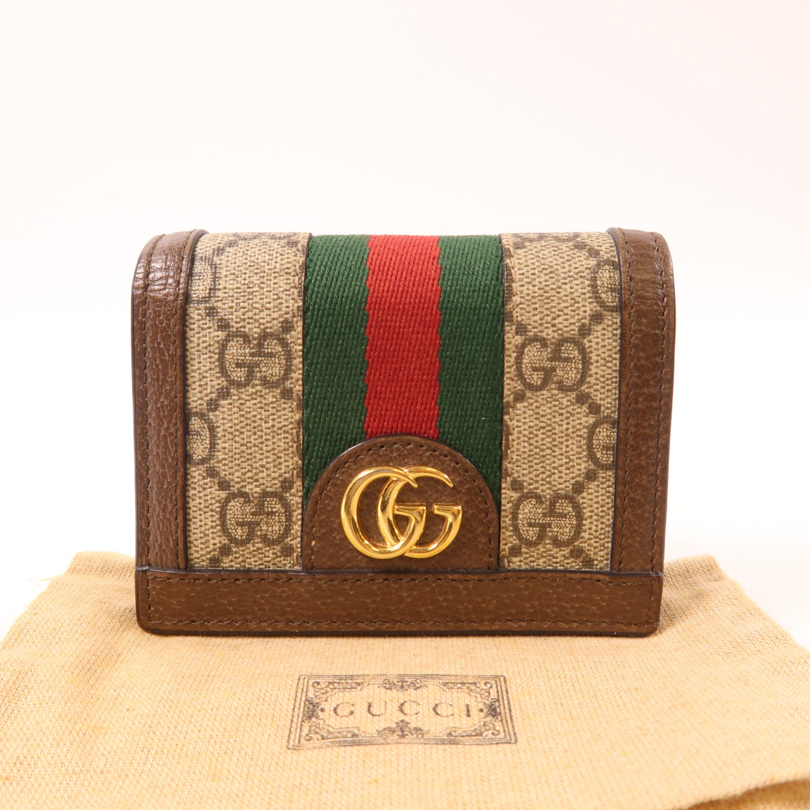 GUCCI 塗層帆布/皮革Ophidia Card Case金扣卡片套棕色