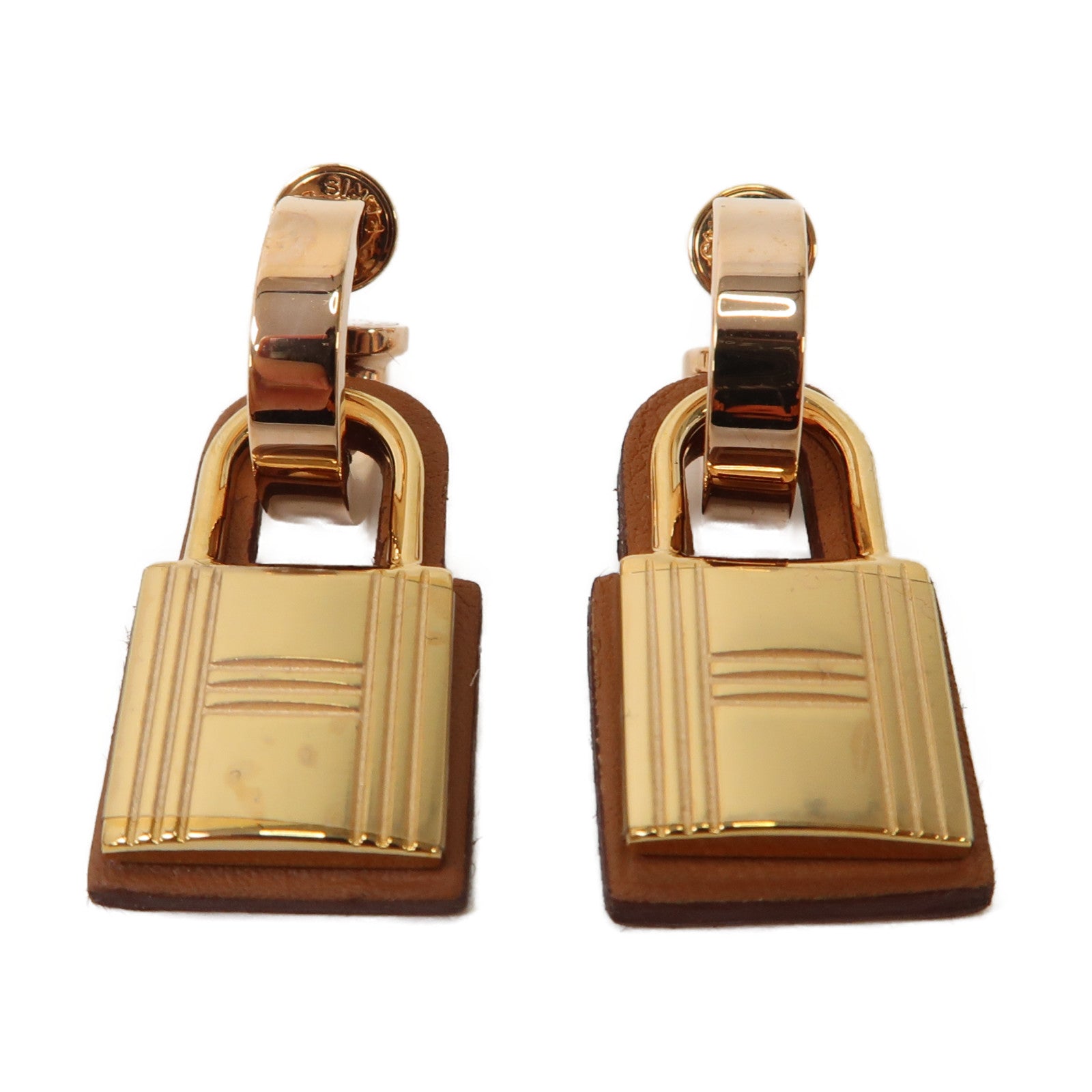 HERMES 皮革/金屬O'Kelly Earrings耳環金色/啡色