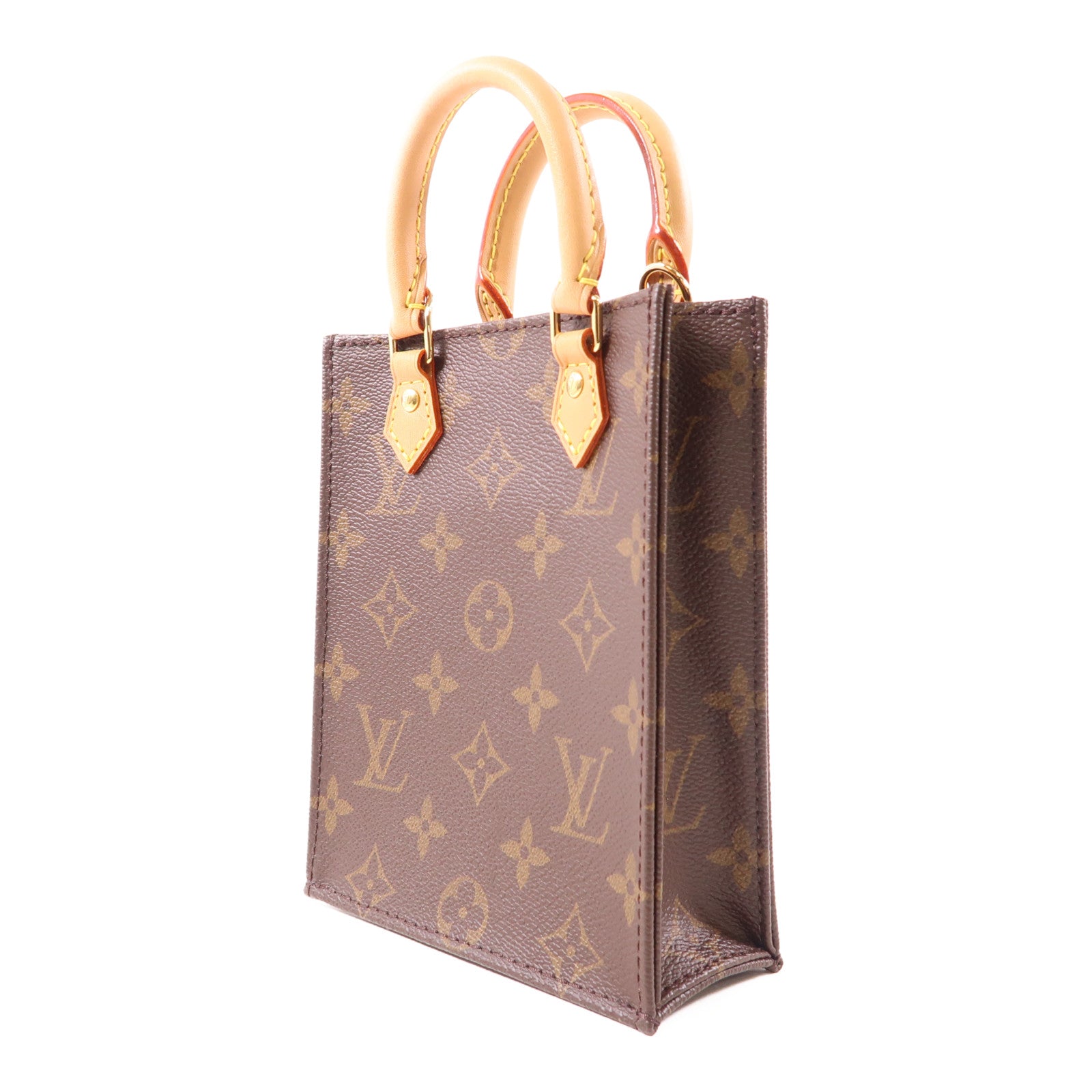 LOUIS VUITTON 【激減優惠】Monogram Petit Sac Plat金扣手挽肩背兩用袋棕色