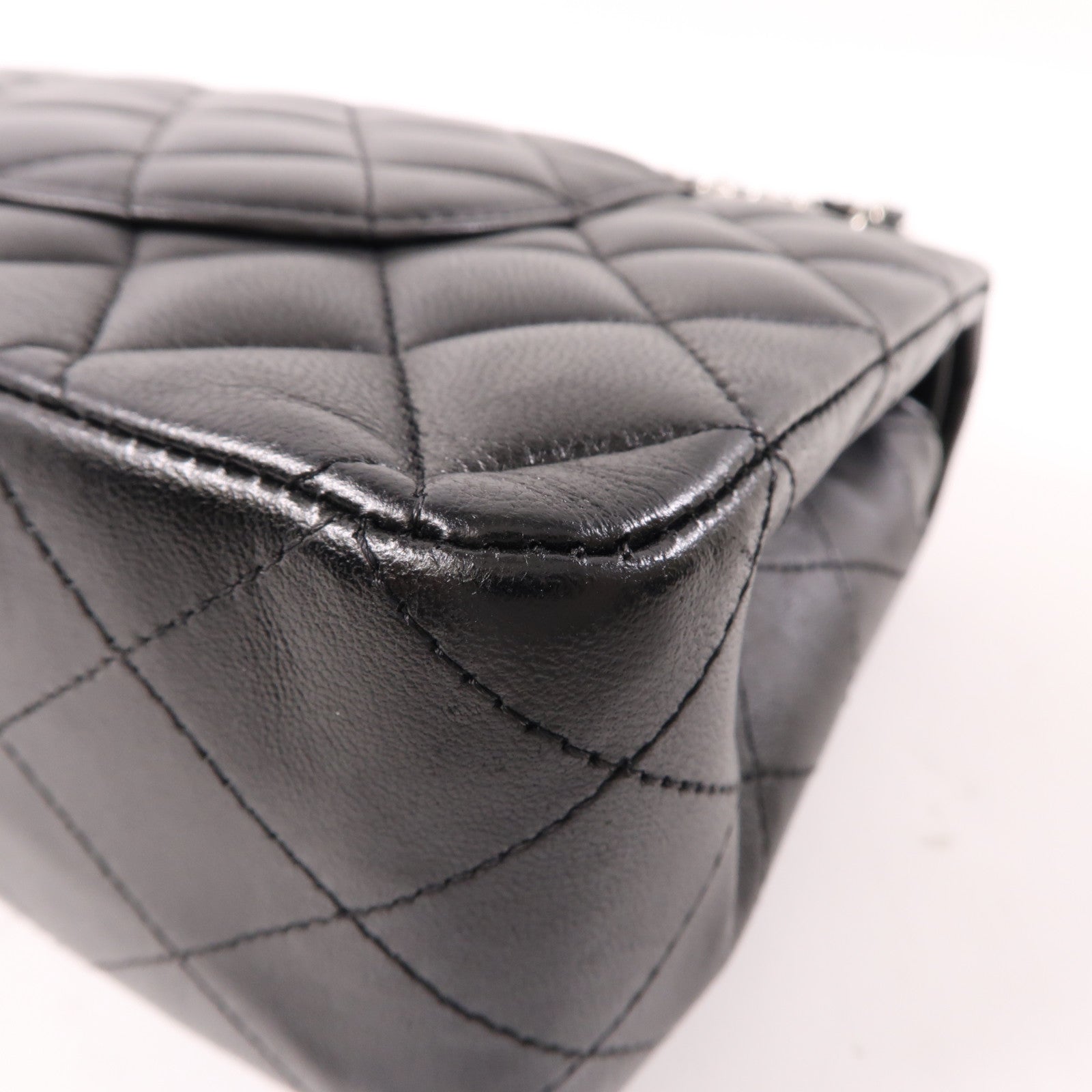 CHANEL 羊皮皮革Classic 25銀扣鏈帶肩背袋黑色