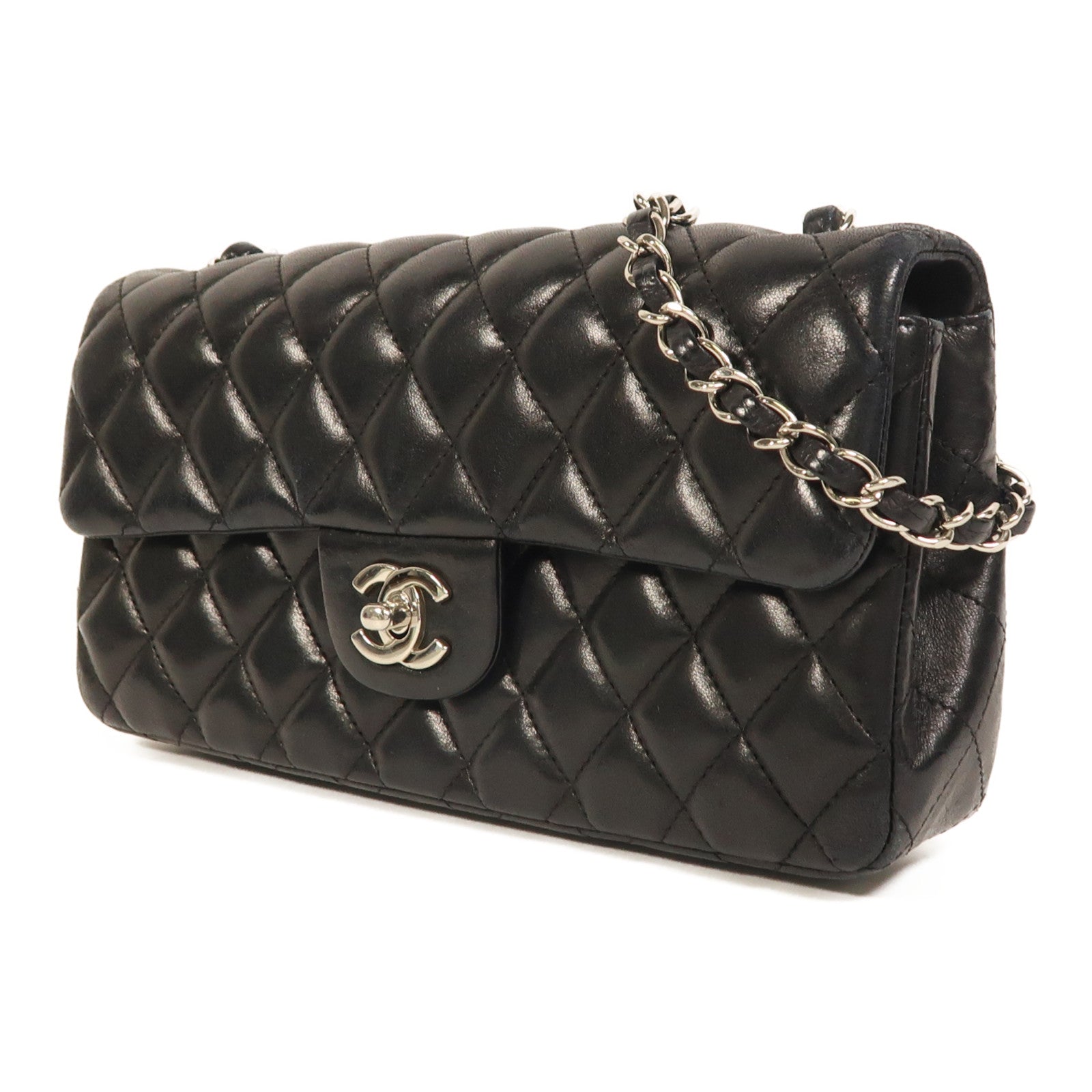 CHANEL 羊皮皮革Chain Shoulder銀扣鏈帶肩背袋