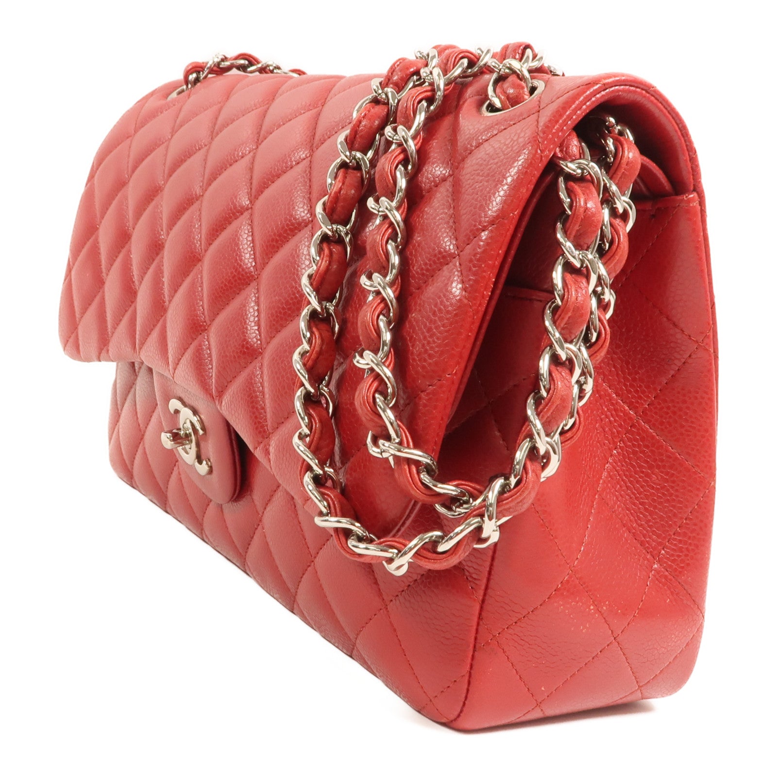 CHANEL 牛皮皮革Large Classic銀扣鏈帶肩背袋