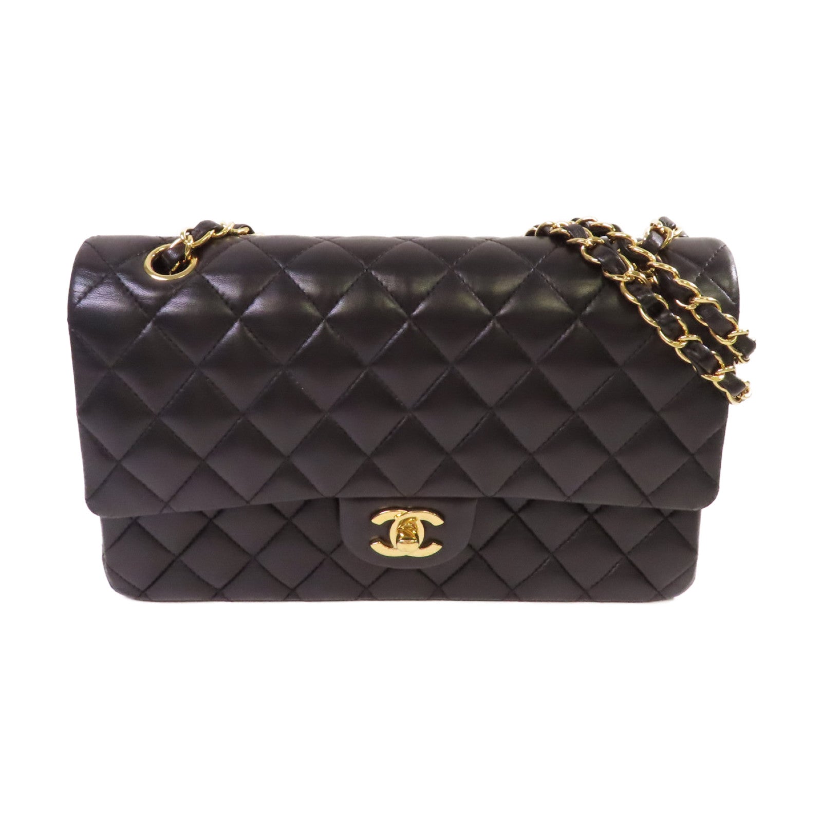 CHANEL 菱格羊皮皮革Classic 25 Chain Shoulder Bag金扣鏈帶肩背袋黑色