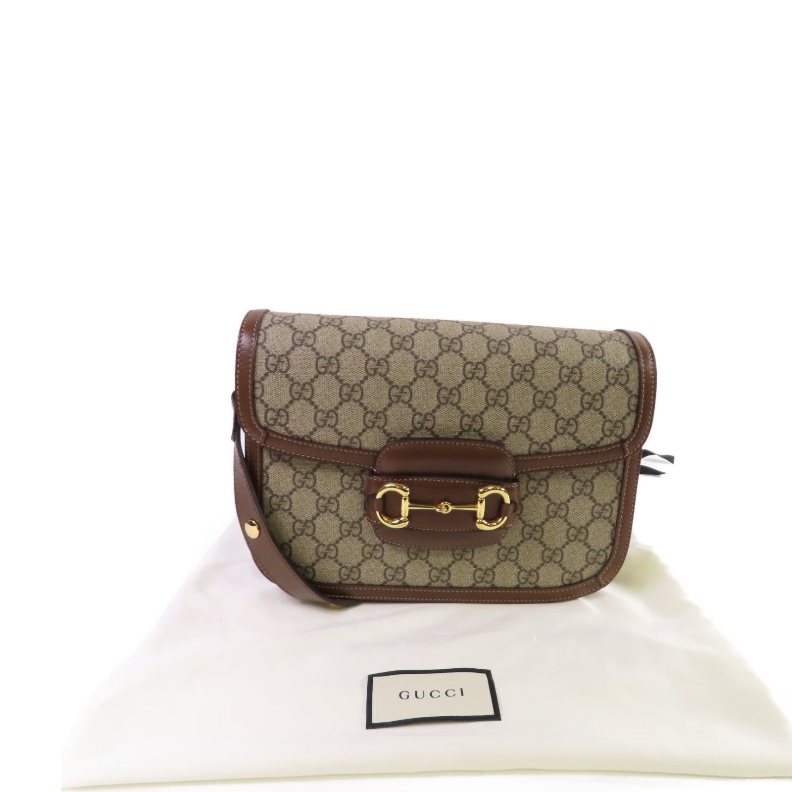 GUCCI 塗層帆布Horsebit 1955 Shoulder Bag金扣肩背袋啡色