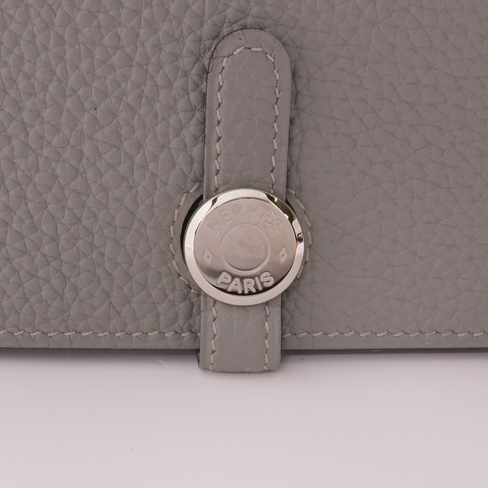 HERMES Clemence皮革Dogon GM銀扣長錢包Gris Mouette