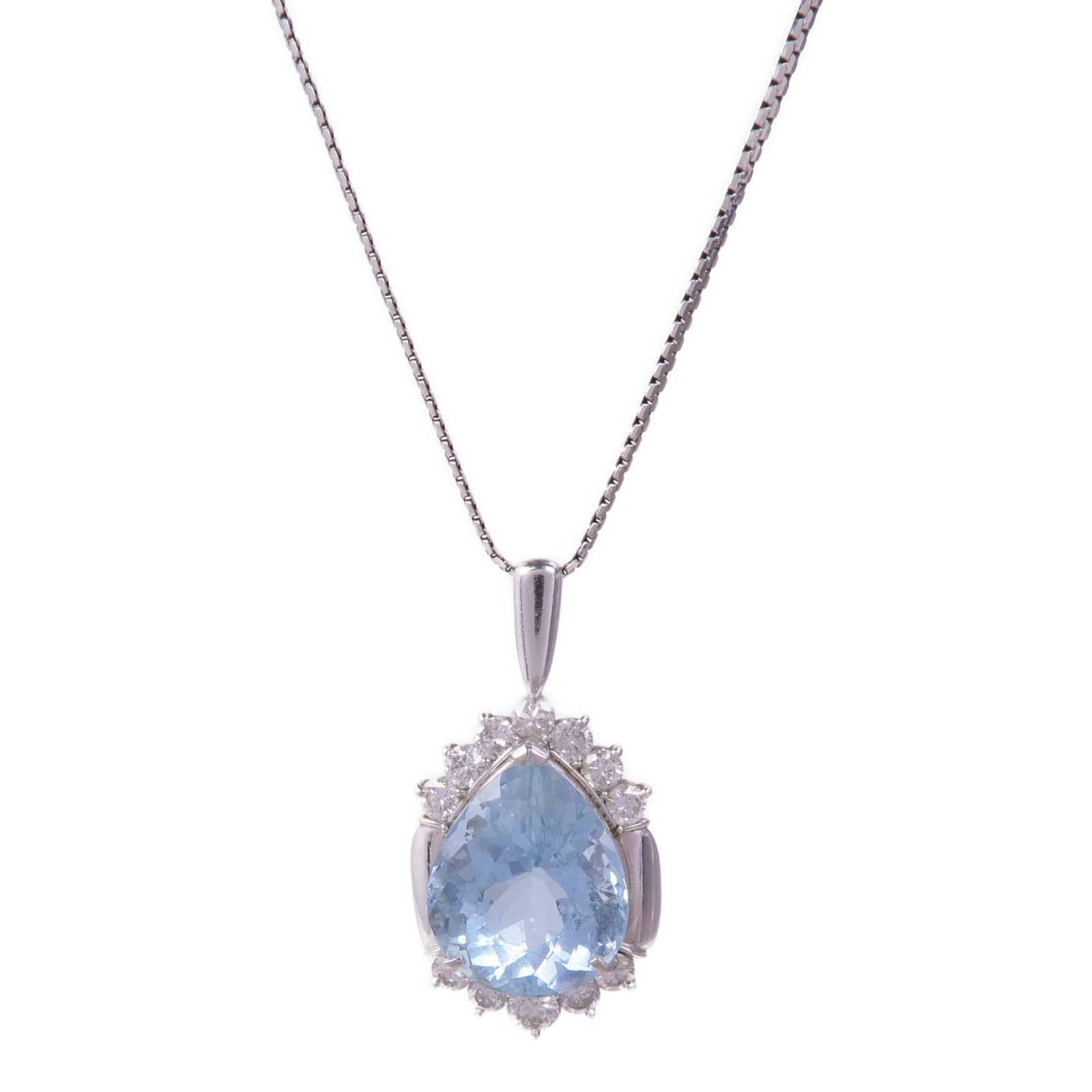 JEWELRY PT900/PT850鉑金Aquamarine Diamond Necklace藍晶/鑽石項鍊
