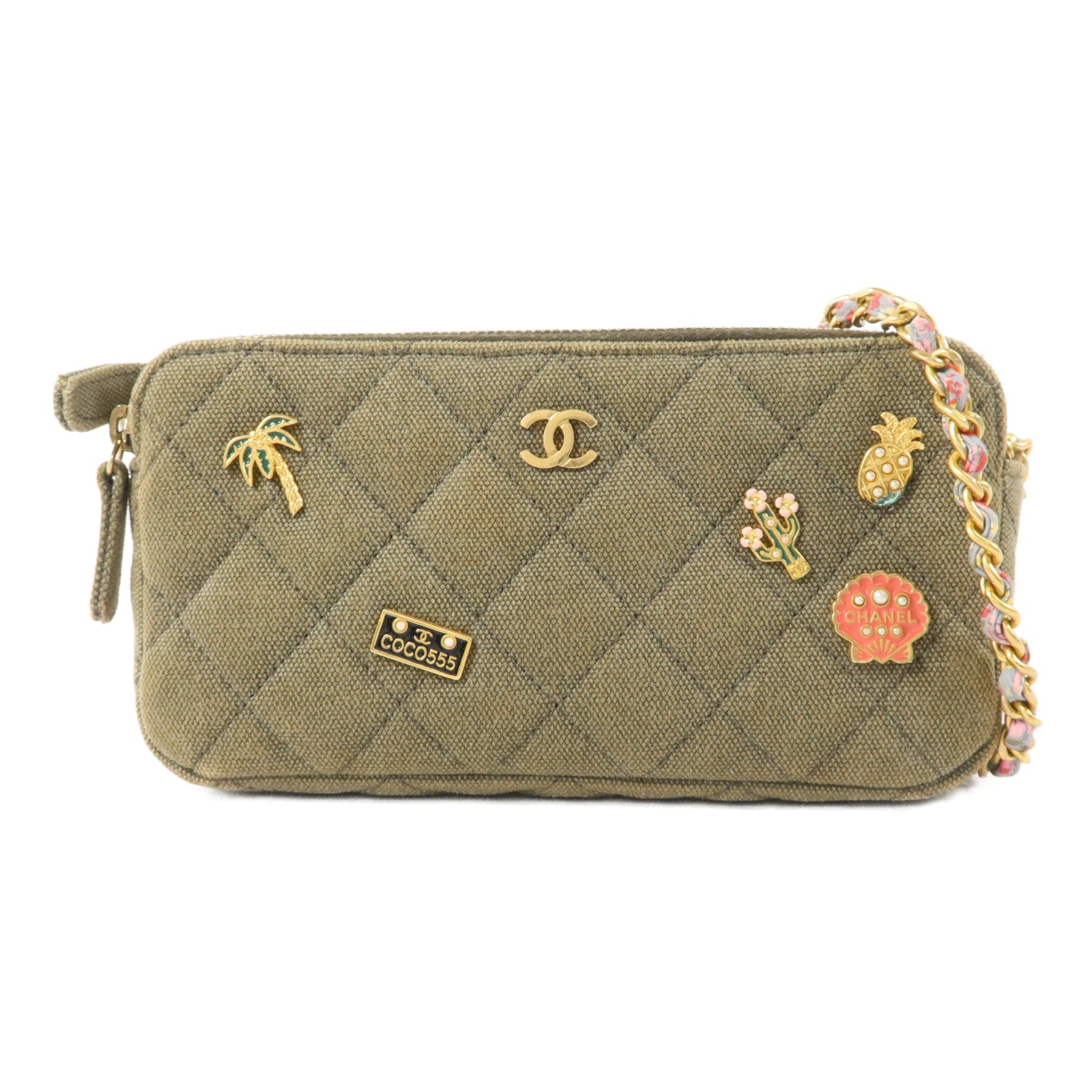 CHANEL 帆布Chain Shoulder鏈帶肩背袋