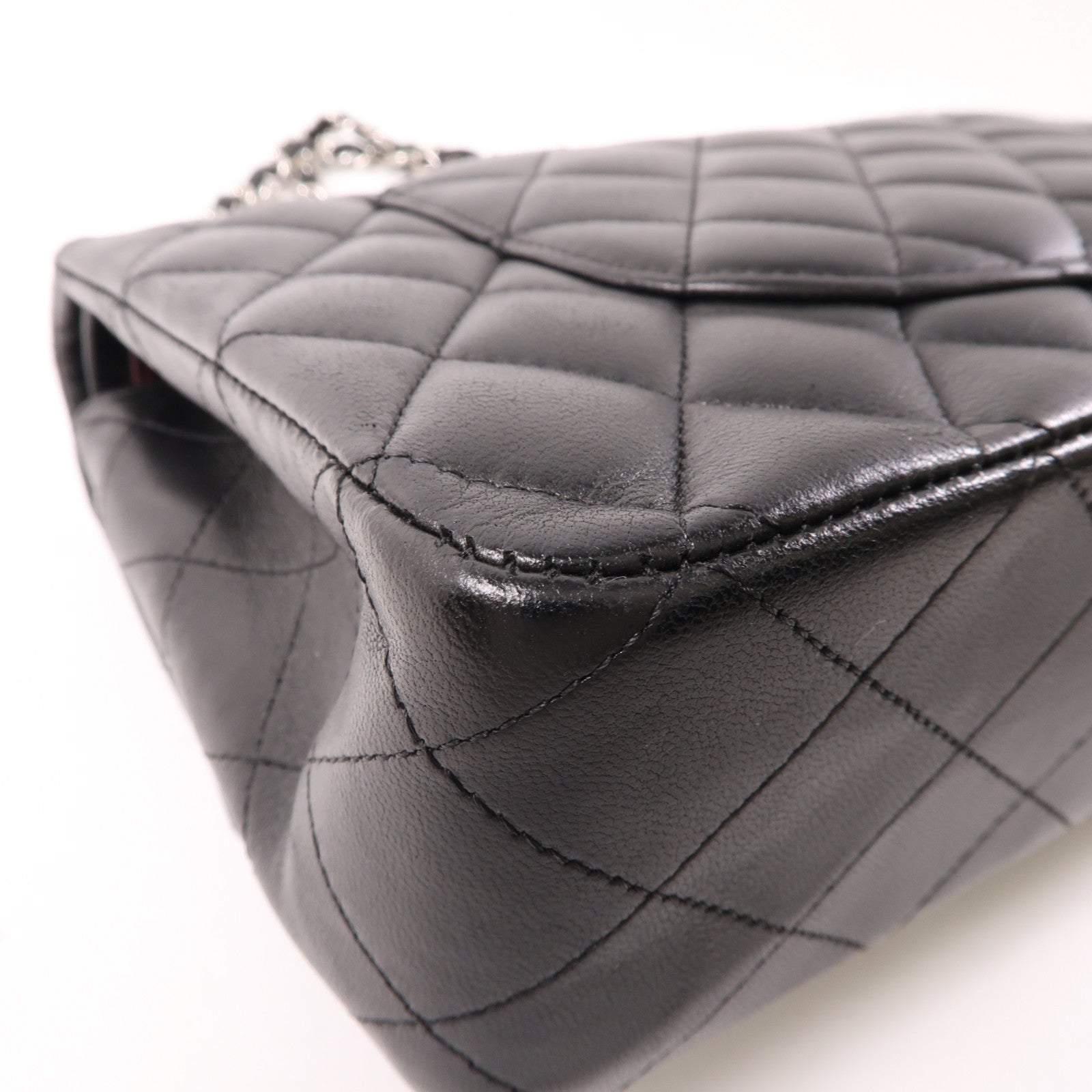 CHANEL 羊皮皮革Classic 25銀扣鏈帶肩背袋黑色