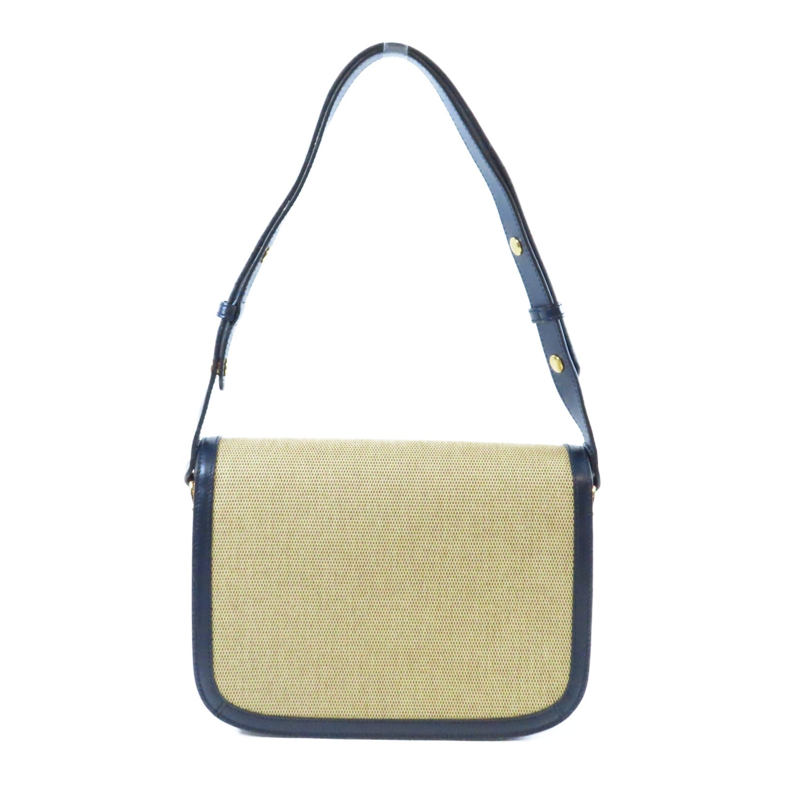 GUCCI 【激減優惠】帆布/皮革Horsebit 1955金扣肩背袋深藍色/米色