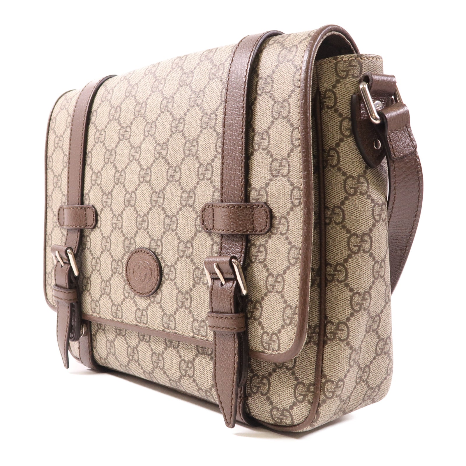 GUCCI 塗層帆布Shoulder Bag銀扣肩背袋
