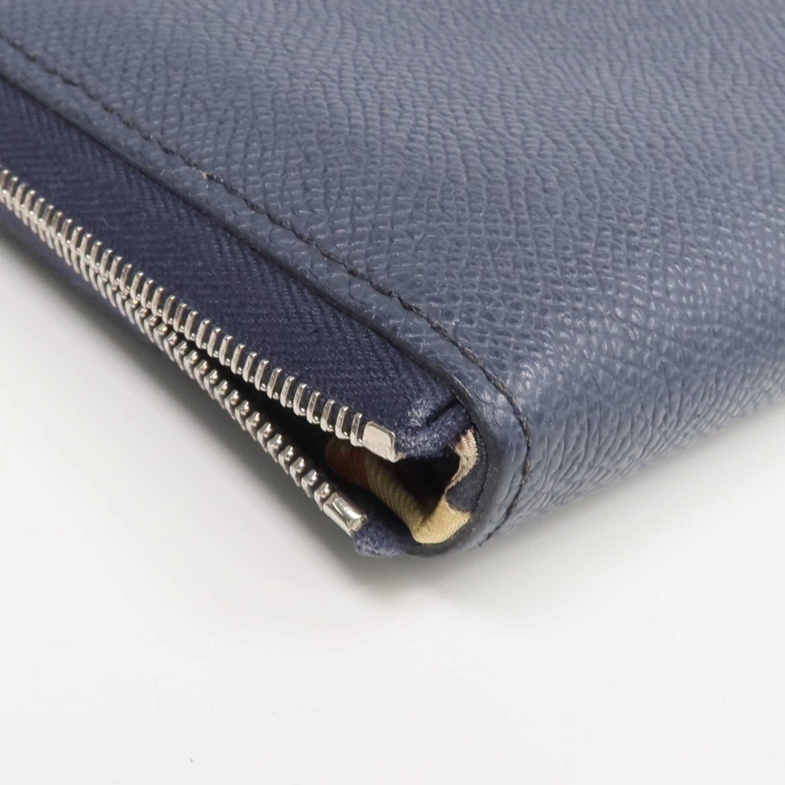 HERMES Epsom皮革/絲質Silk'In Compact Wallet錢包Bleu Indigo