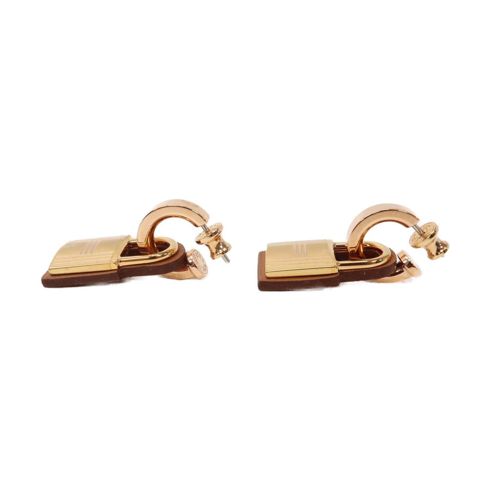 HERMES 皮革/金屬O'Kelly Earrings耳環金色/啡色