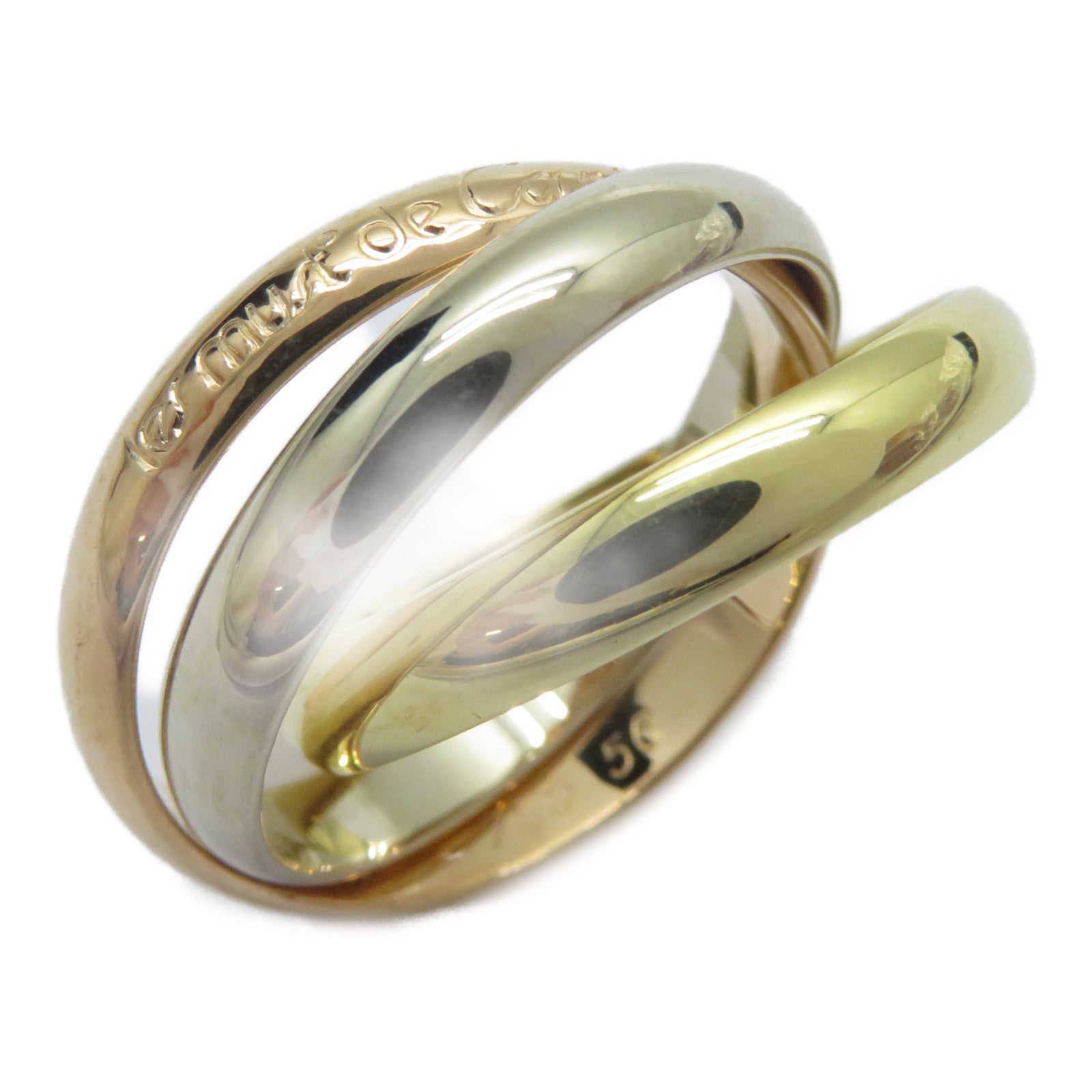 CARTIER 18K黃金/白金/玫瑰金Trinity戒指US#7.5/Cartier#56