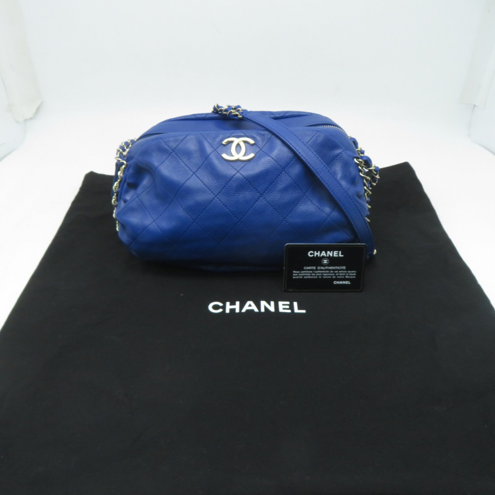 CHANEL **【激減優惠】菱格牛皮皮革Chain Shoulder金扣鏈帶肩背袋藍色