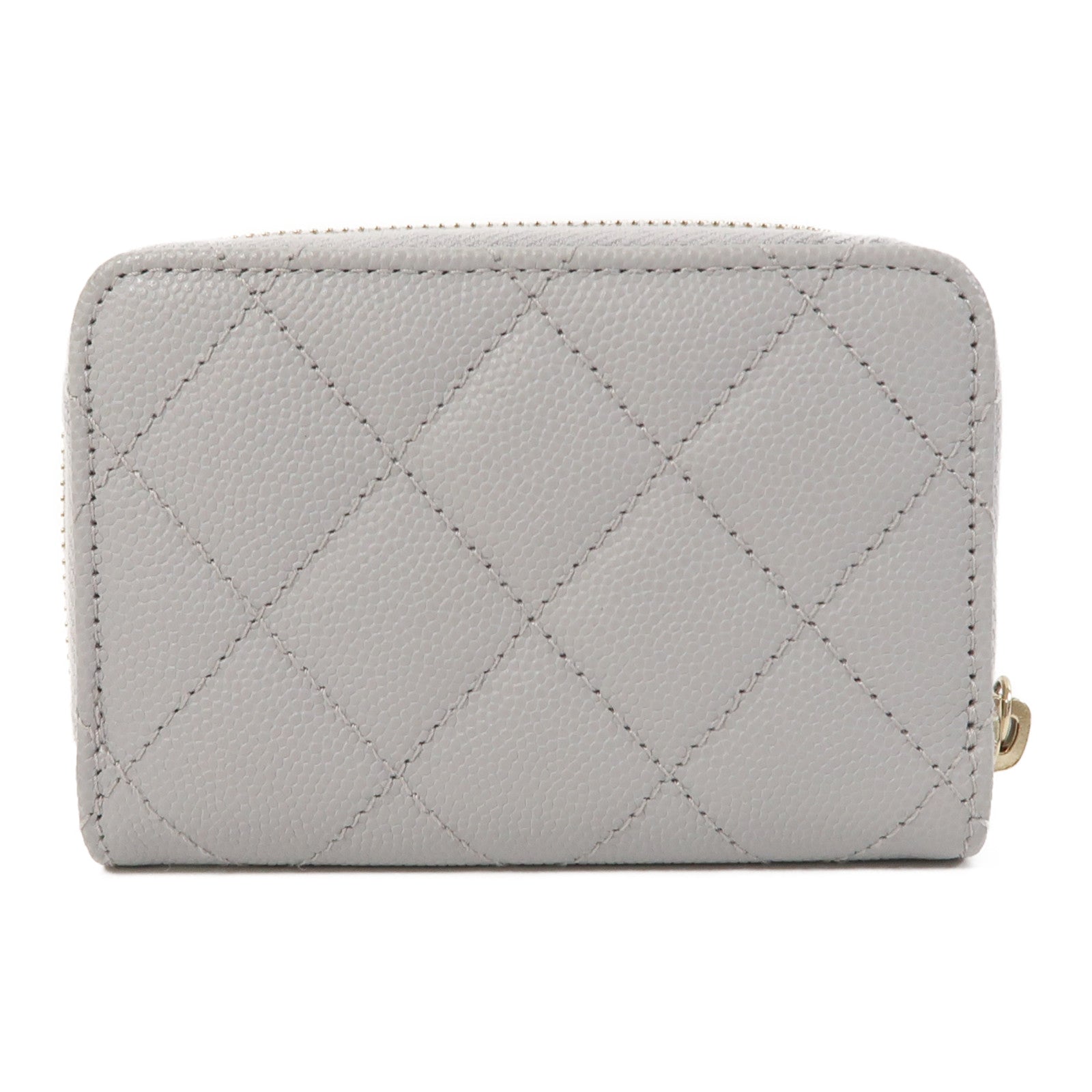 CHANEL 菱格牛皮皮革Zippped Coin Purse金扣卡片套灰色