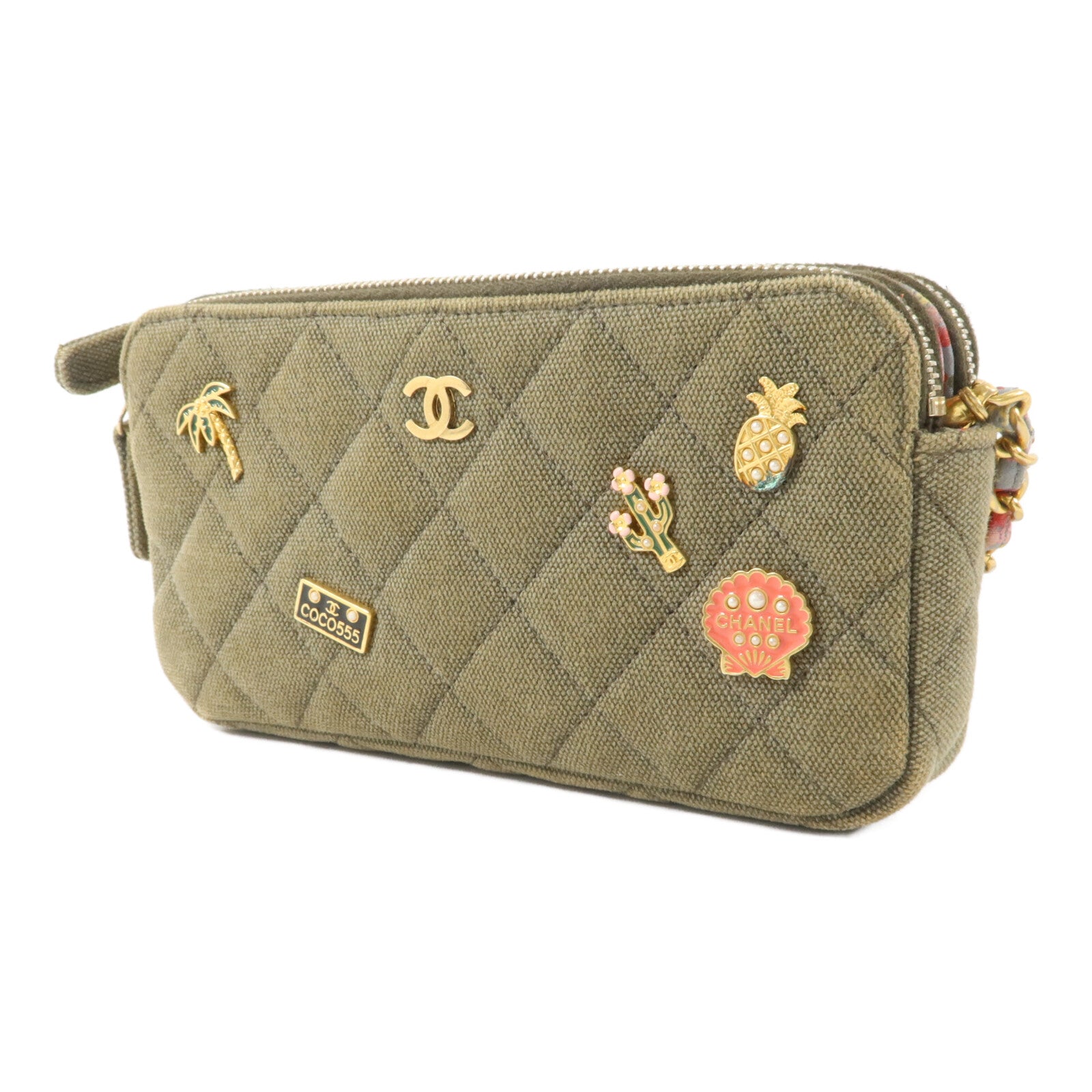 CHANEL 帆布Chain Shoulder鏈帶肩背袋